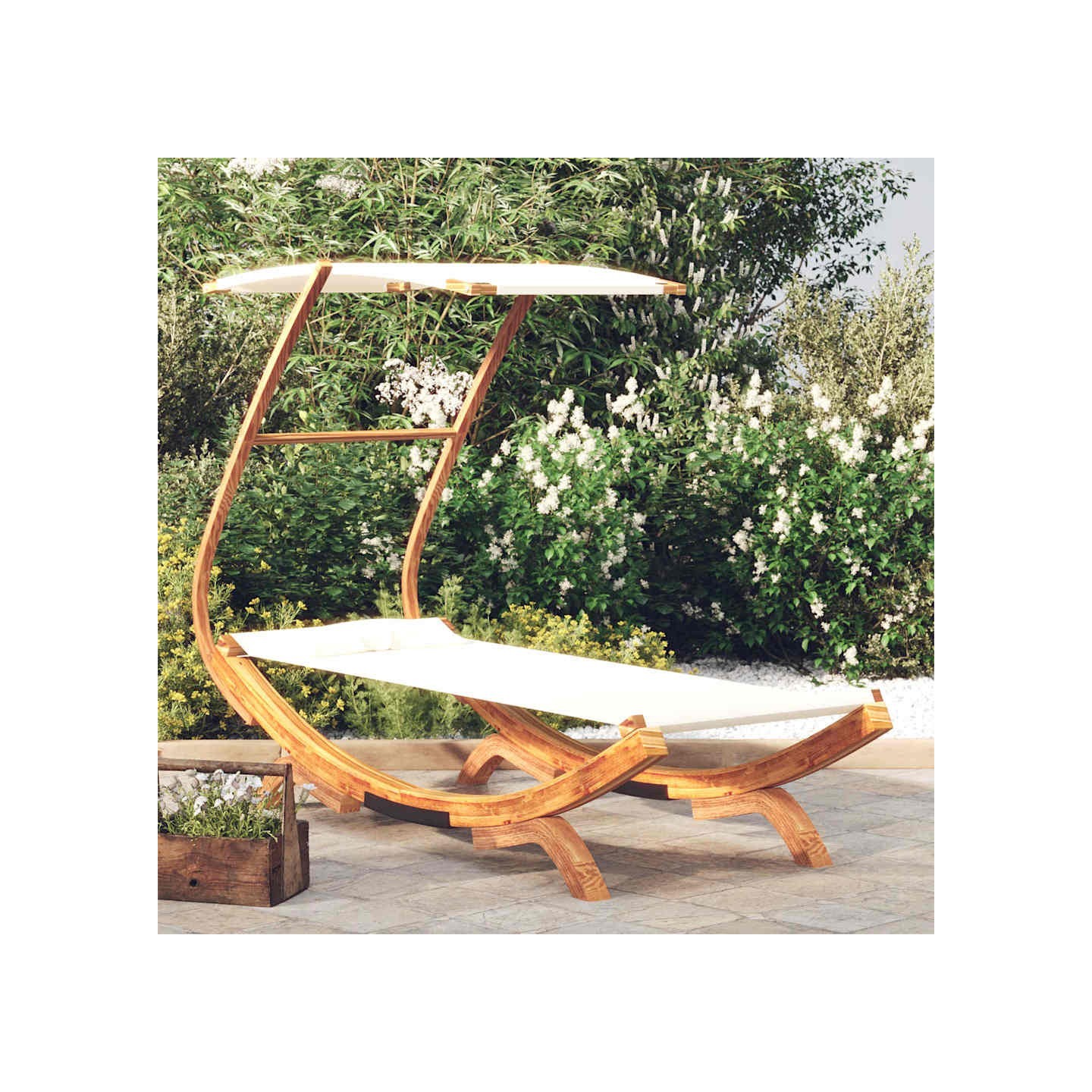 Lit repos avec auvent 100x190x134 cm Bois courbé massif Crème