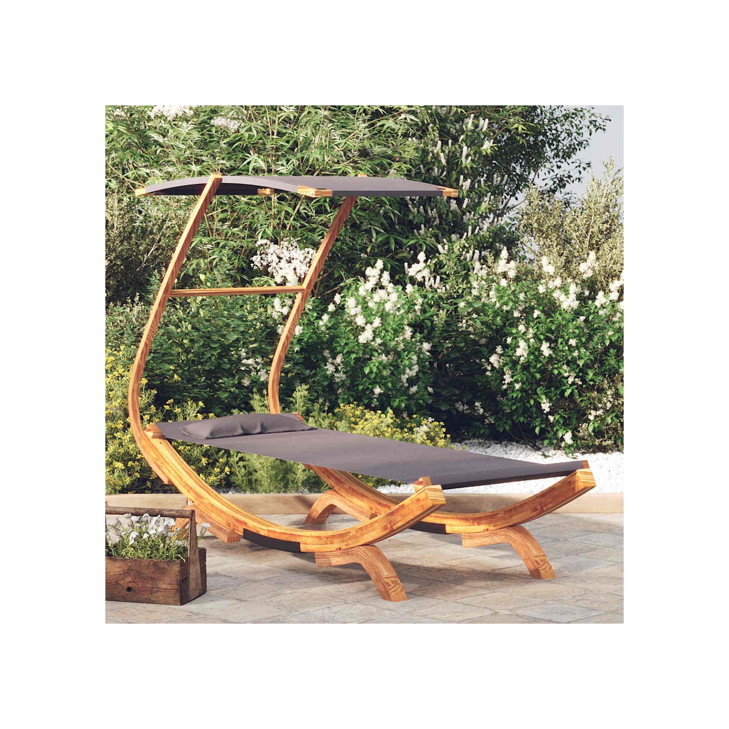 Lit repos et auvent 100x190x134cm Bois courbé massif Anthracite