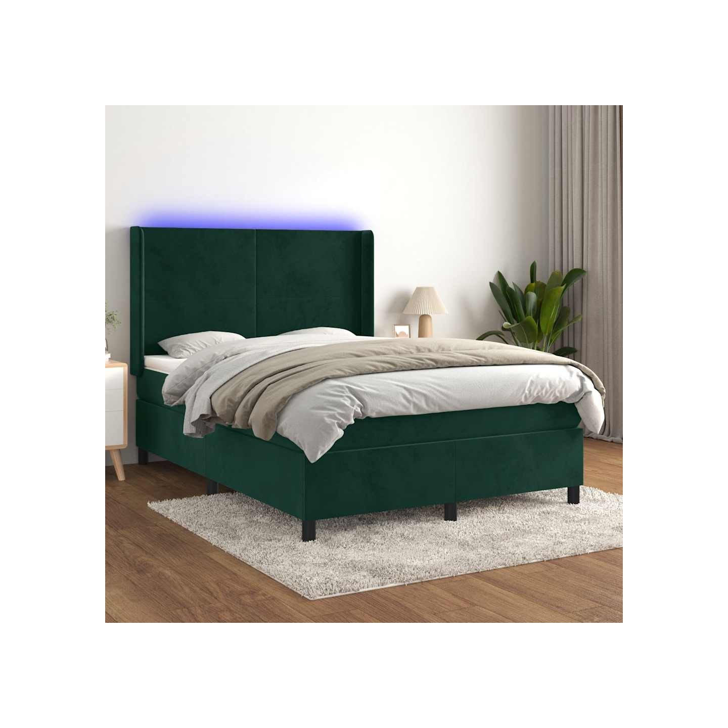 Sommier à lattes de lit matelas et LED Vert foncé 140x190 cm