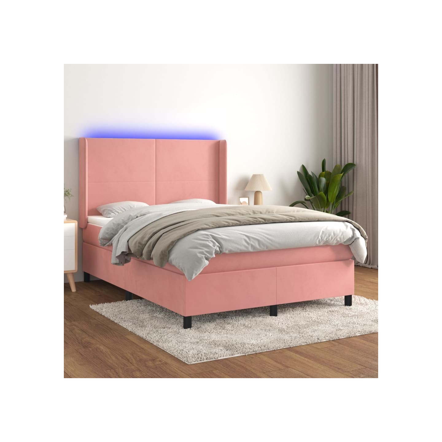 Sommier à lattes de lit matelas et LED Rose 140x200 cm Velours