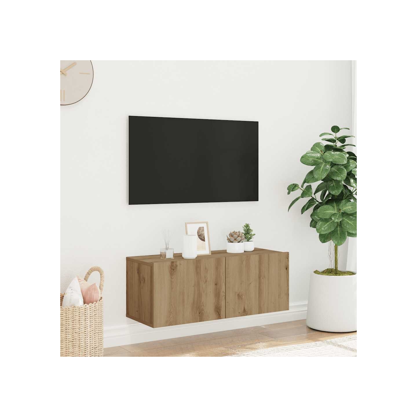 Meuble TV mural chêne artisanal 80x30x30 cm bois d'ingénierie