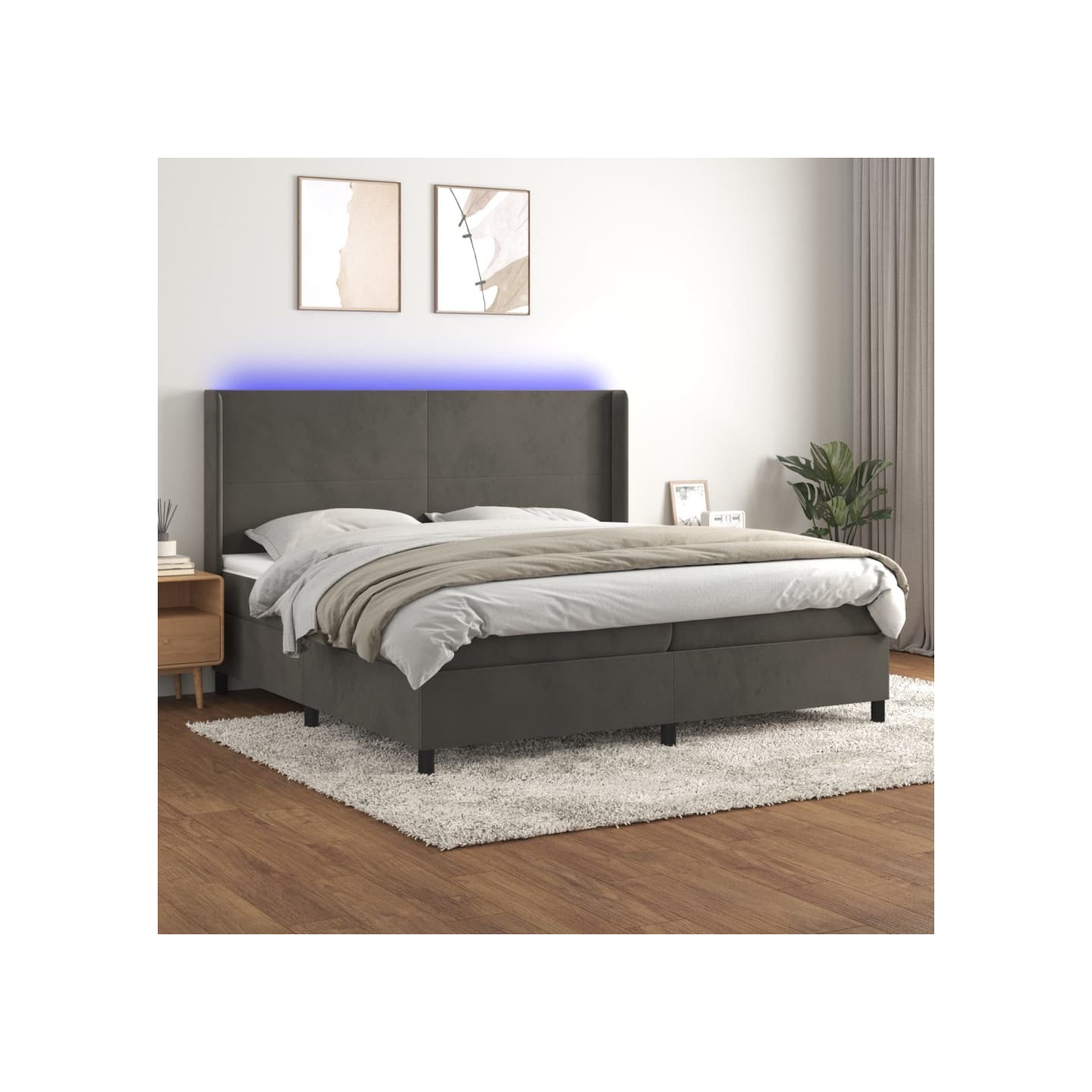 Sommier à lattes de lit matelas et LED Gris foncé 200x200 cm