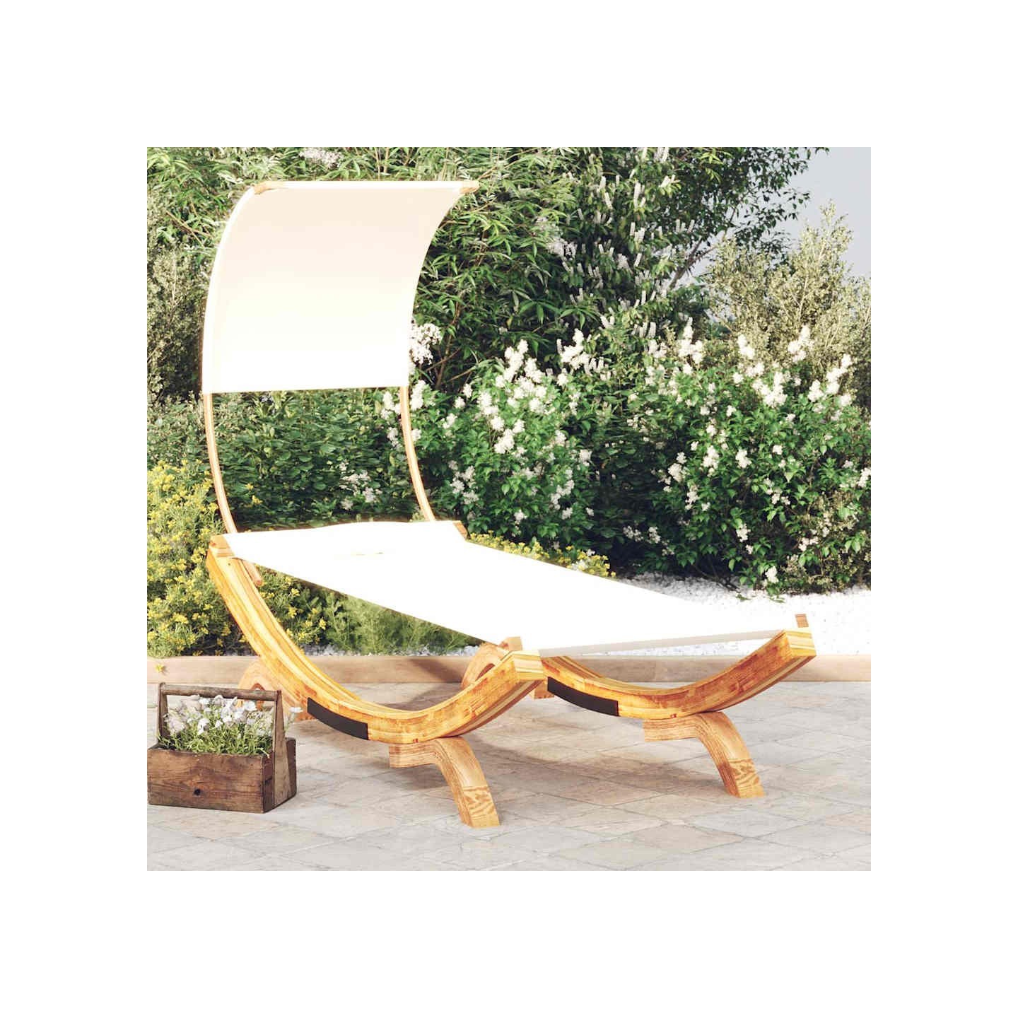 Lit repos avec auvent 100x200x126 cm Bois courbé massif Crème