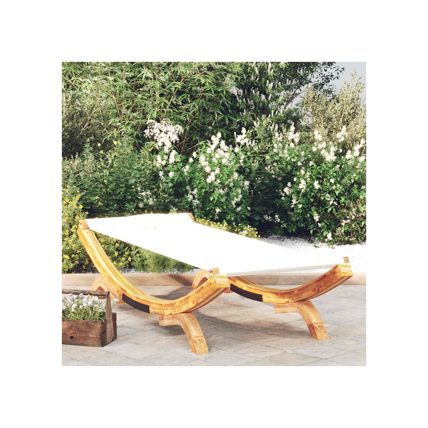 Lit de repos extérieur 100x188,5x44 cm Bois courbé massif Crème