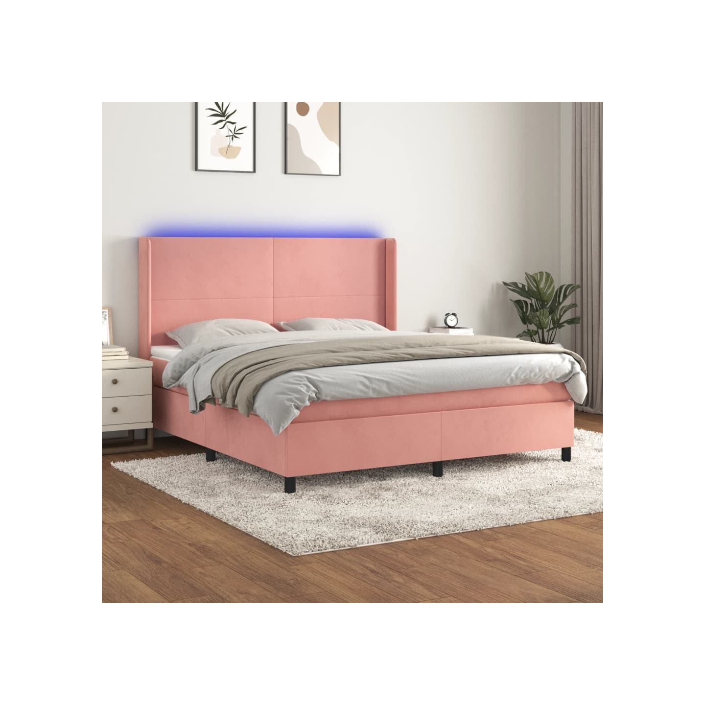 Sommier à lattes de lit matelas et LED Rose 180x200 cm Velours