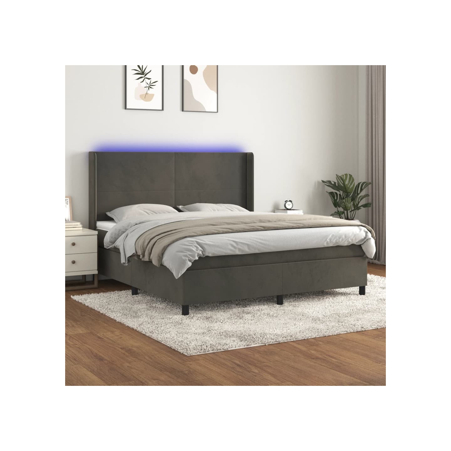Sommier à lattes de lit matelas et LED Gris foncé 180x200 cm