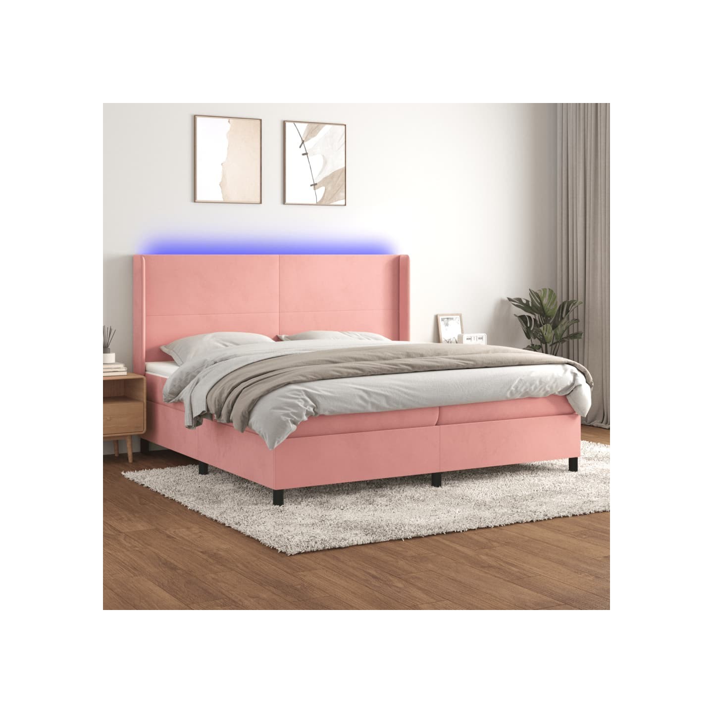Sommier à lattes de lit matelas et LED Rose 200x200 cm Velours