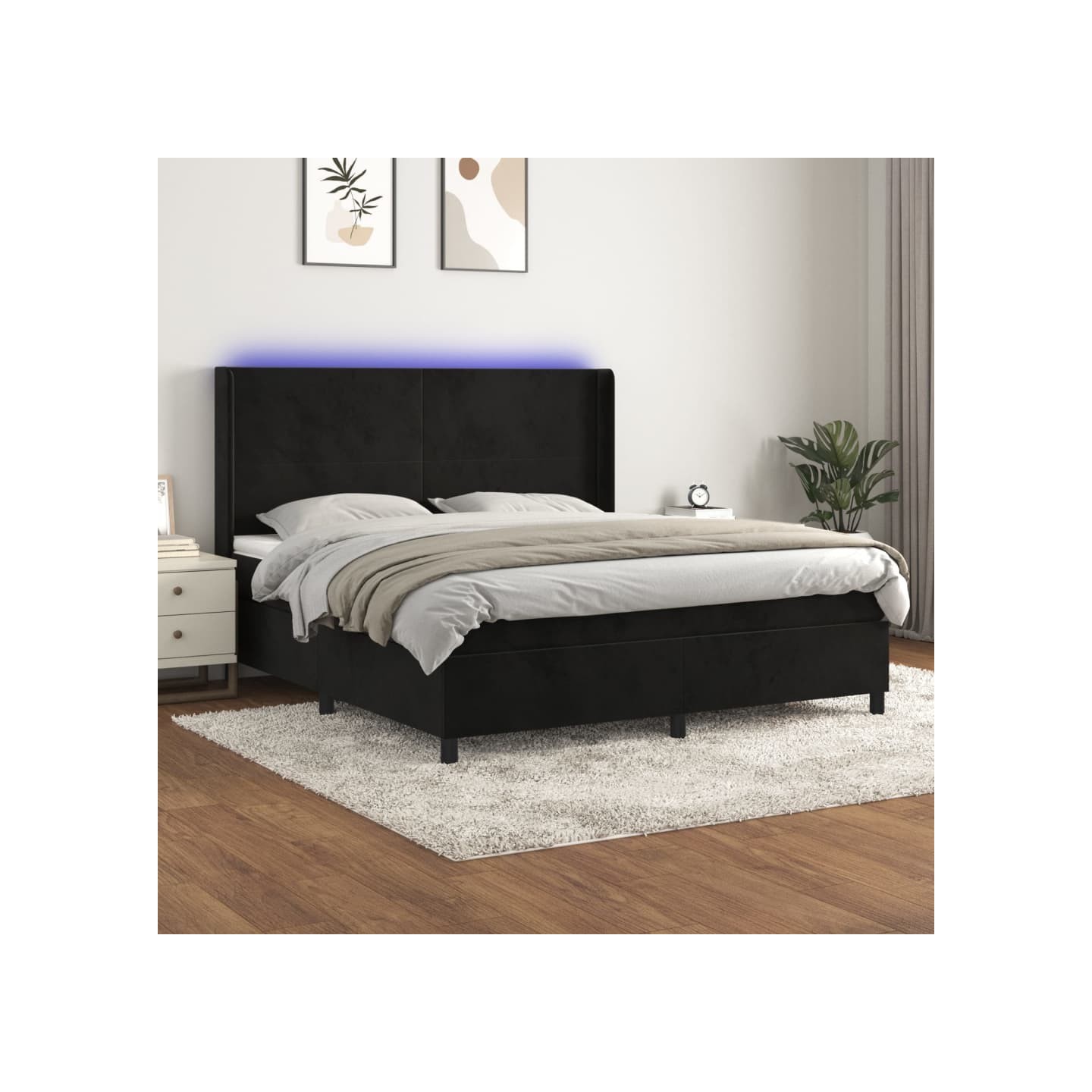 Sommier à lattes de lit matelas et LED Noir 180x200 cm Velours