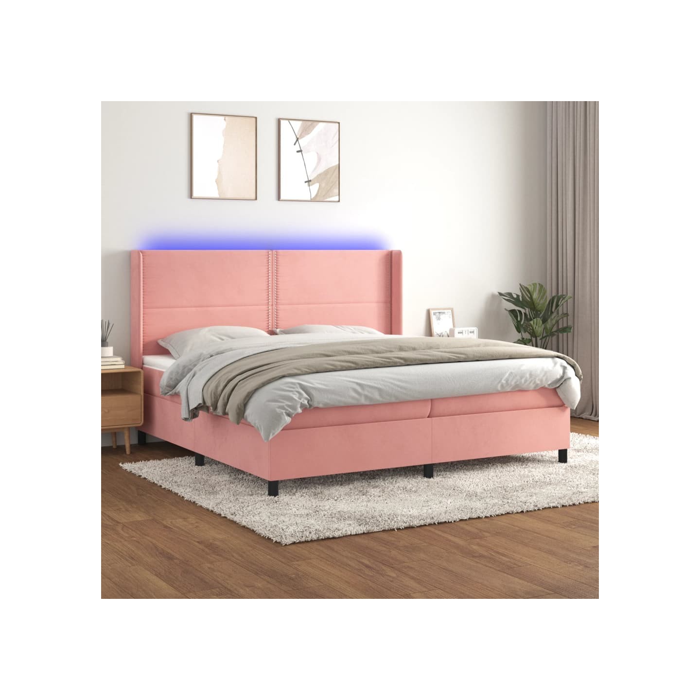 Sommier à lattes de lit matelas et LED Rose 200x200 cm Velours