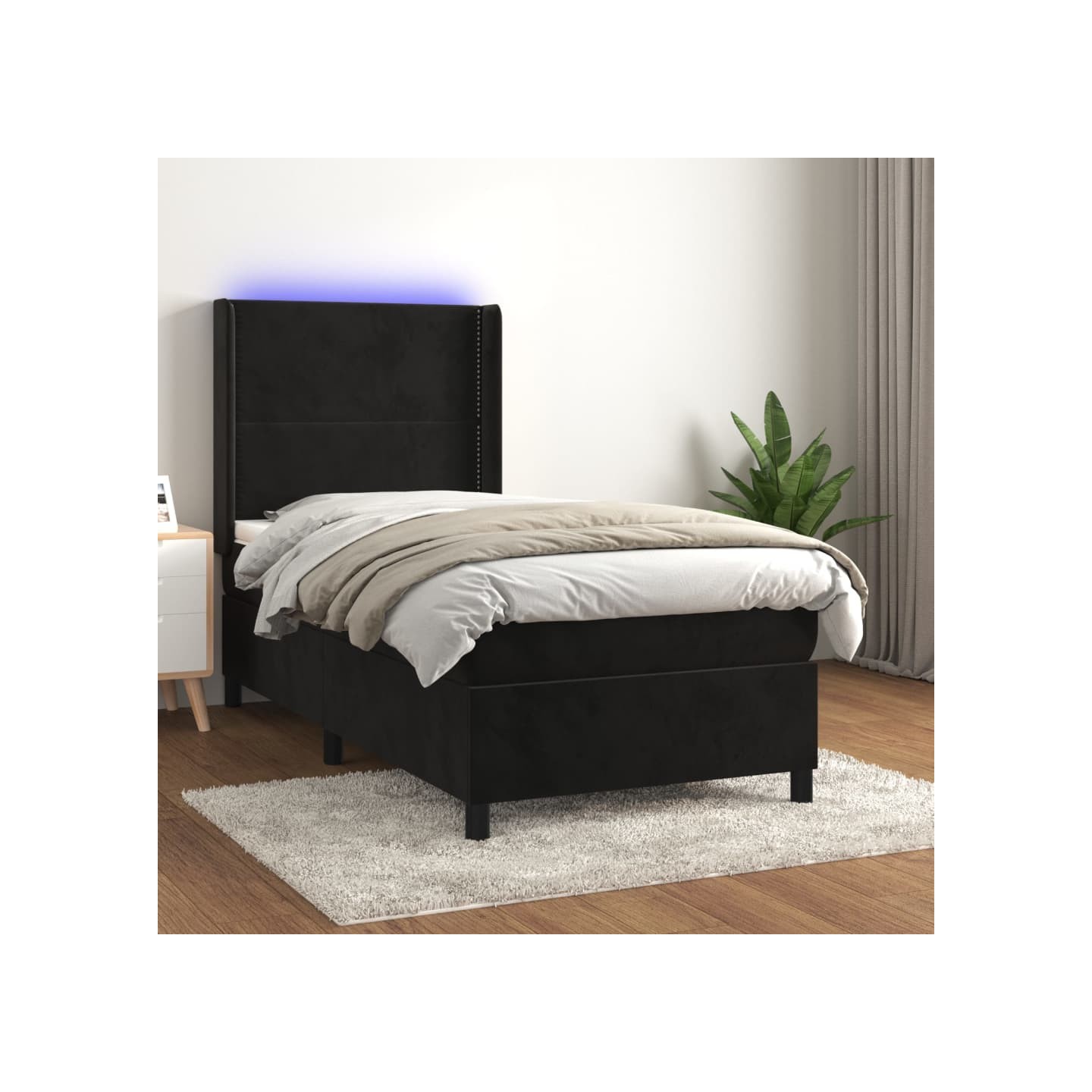 Sommier à lattes de lit matelas et LED Noir 90x200 cm Velours