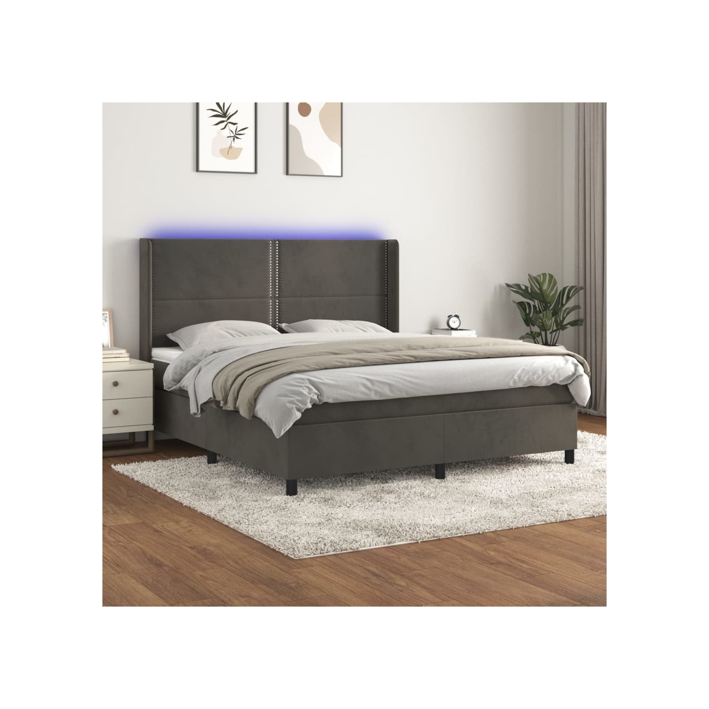 Sommier à lattes de lit matelas et LED Gris foncé 160x200 cm
