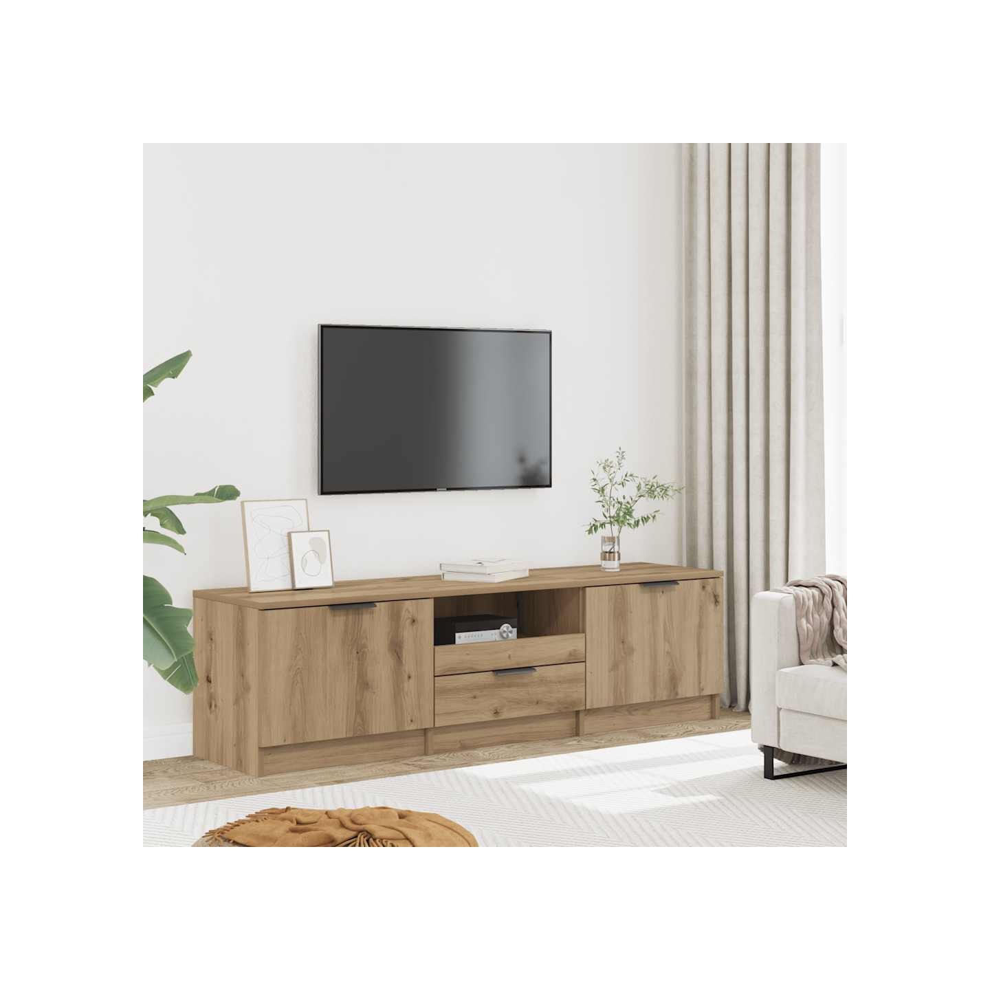 Meuble TV Chêne Artisan 140x35x40 cm Bois d'ingénierie
