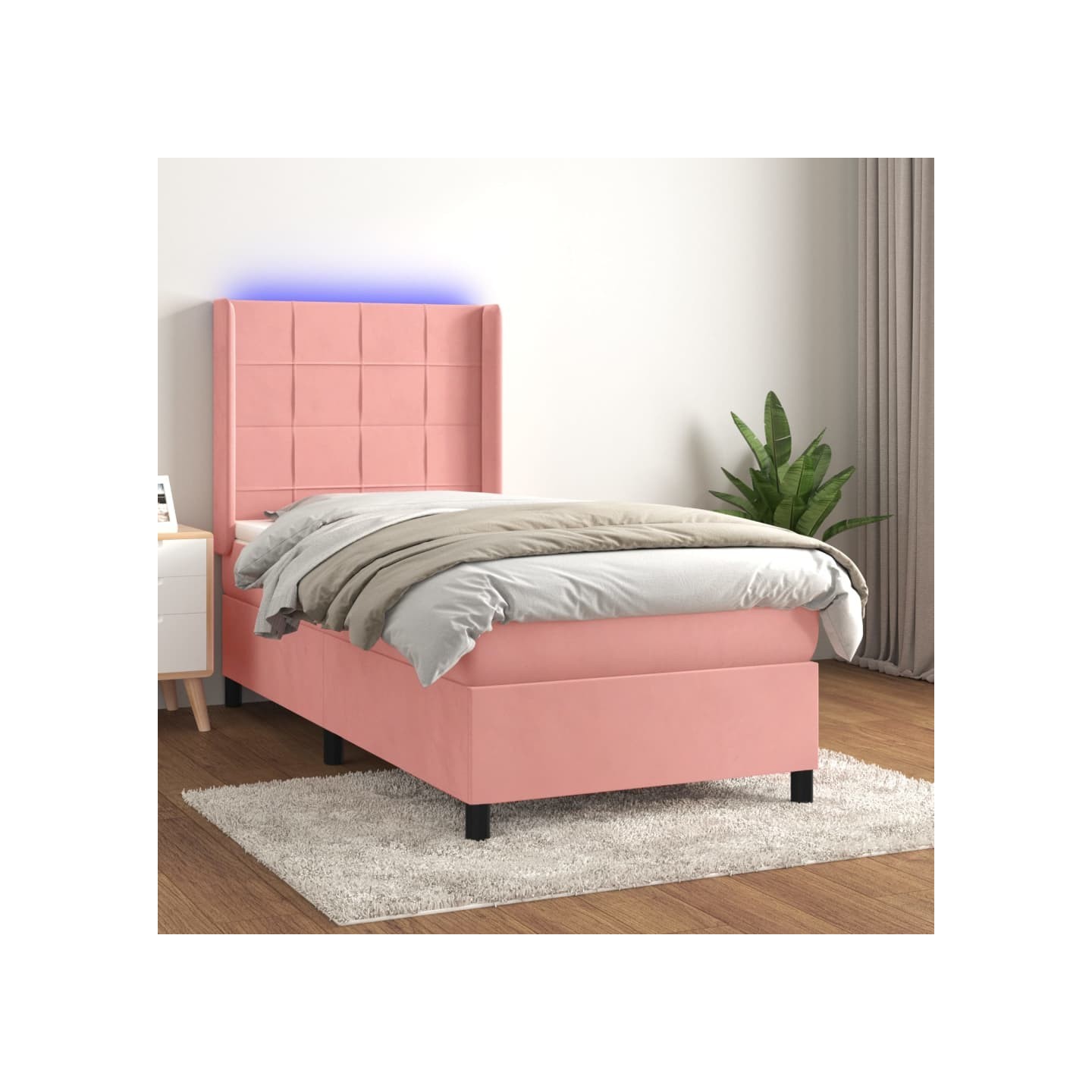 Sommier à lattes de lit matelas et LED Rose 100x200 cm Velours