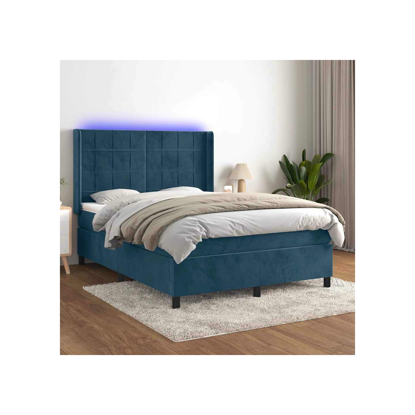 Sommier à lattes de lit matelas et LED Bleu foncé 140x190 cm