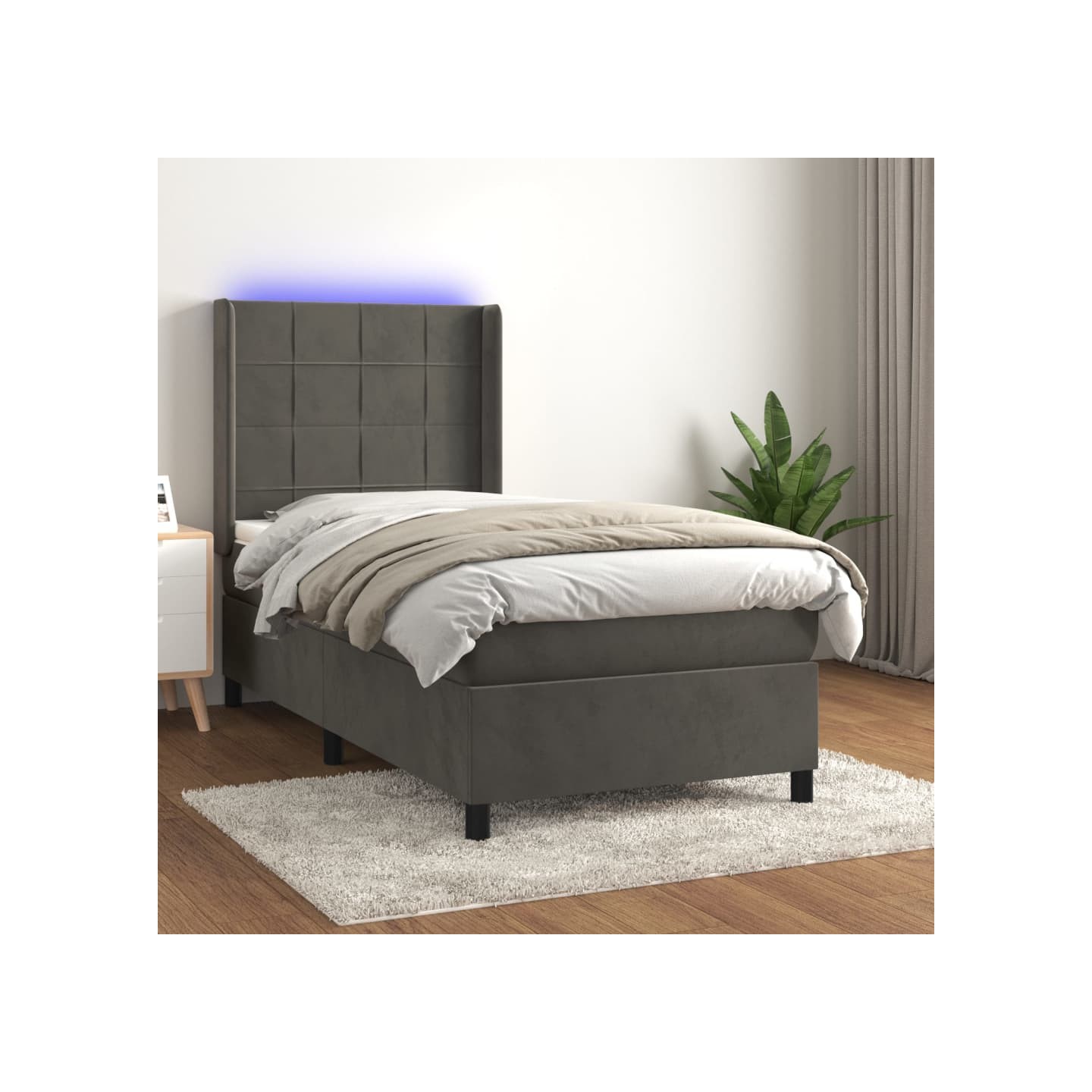 Sommier à lattes de lit matelas LED Gris foncé 90x190cm Velours