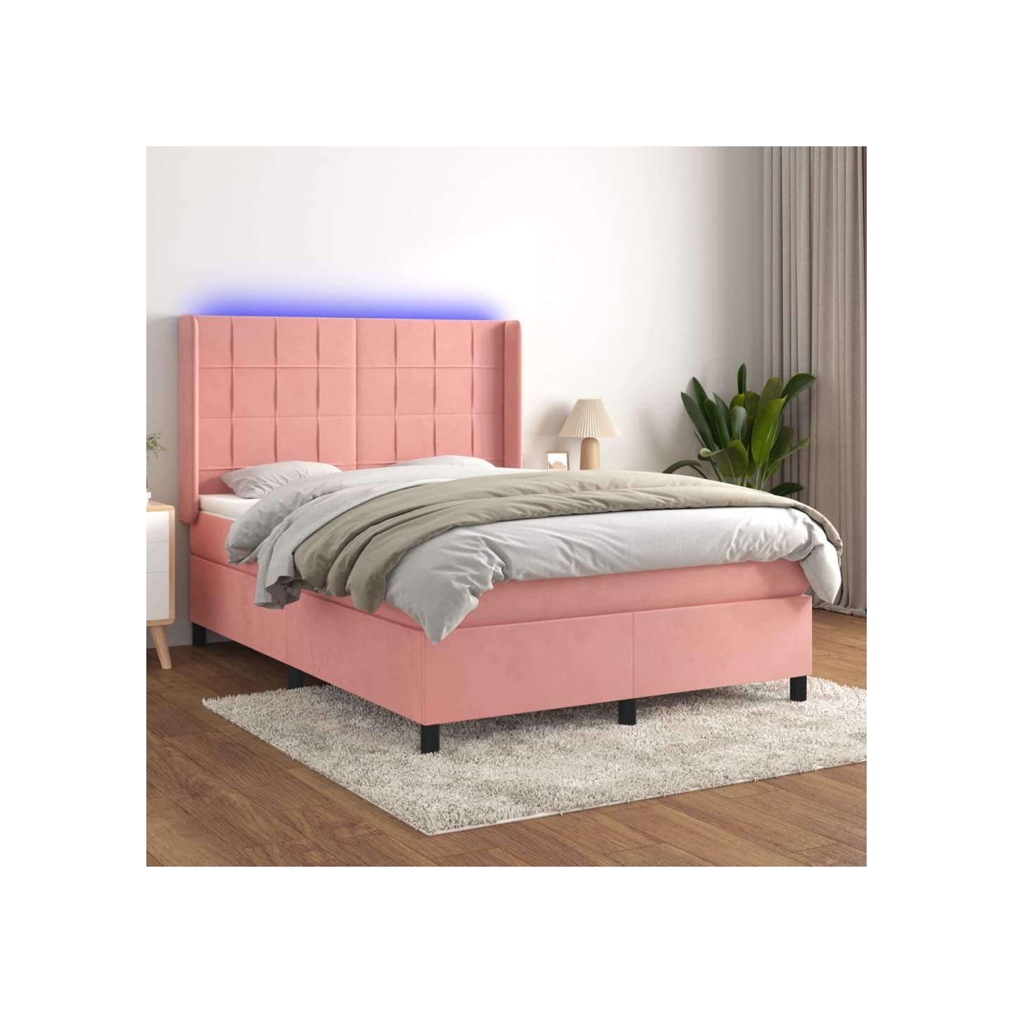 Sommier à lattes de lit matelas et LED Rose 140x190 cm Velours