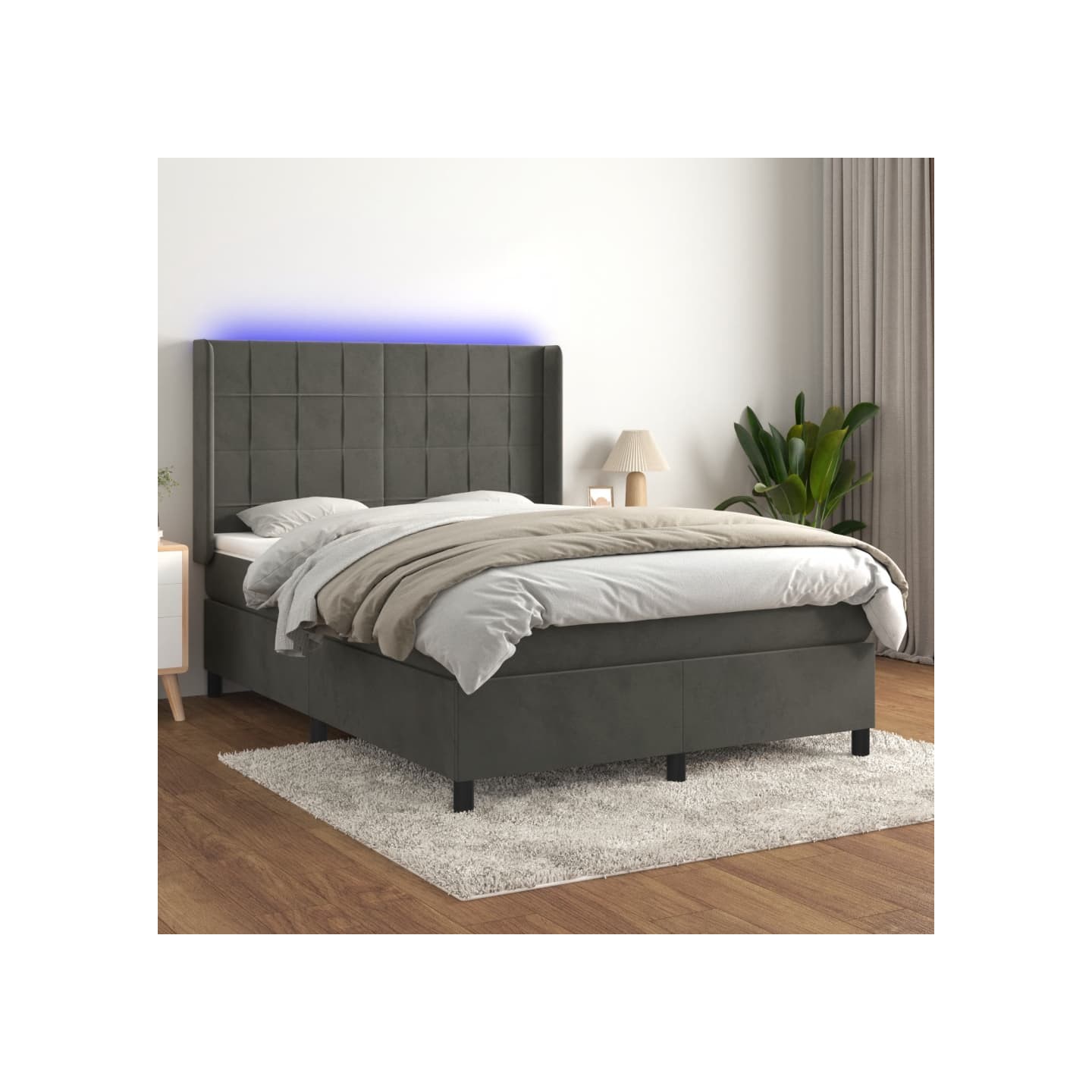 Sommier à lattes de lit matelas et LED Gris foncé 140x190 cm