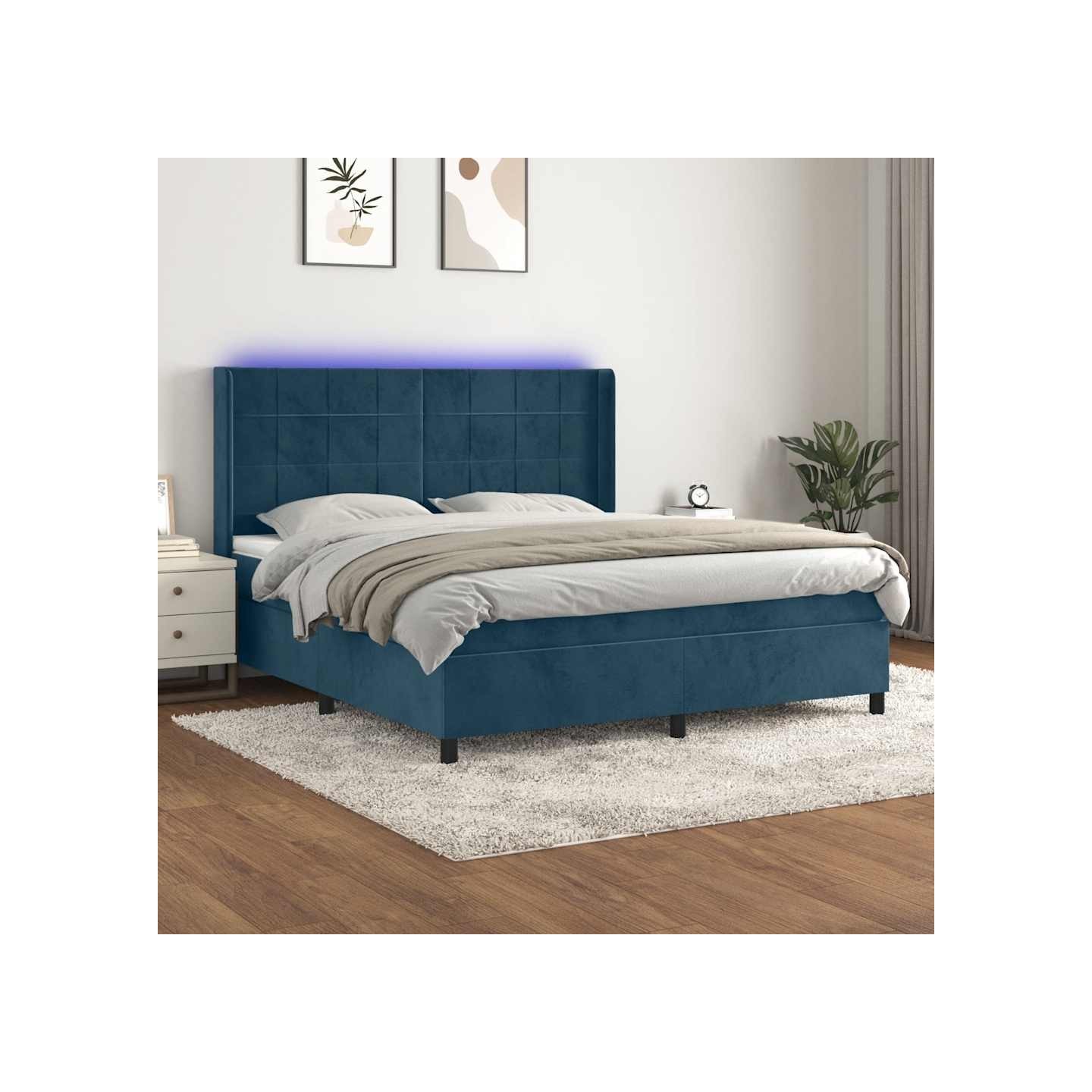 Sommier à lattes de lit matelas et LED Bleu foncé 160x200 cm
