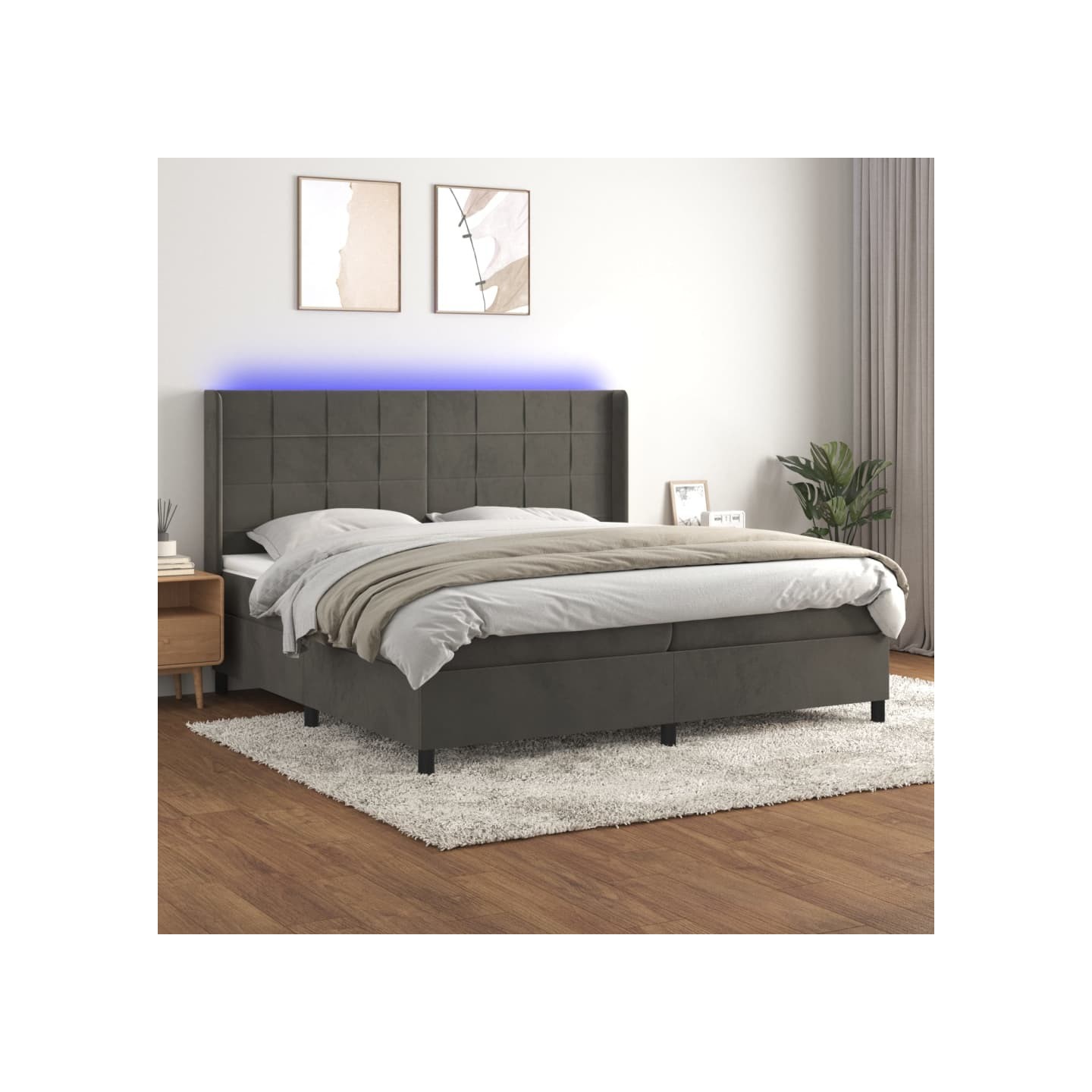 Sommier à lattes de lit matelas et LED Gris foncé 200x200 cm