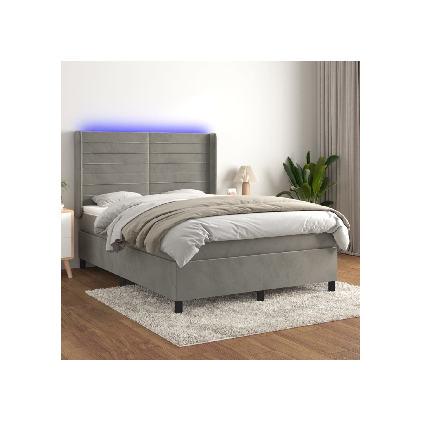 Sommier à lattes de lit matelas et LED Gris clair 140x190 cm