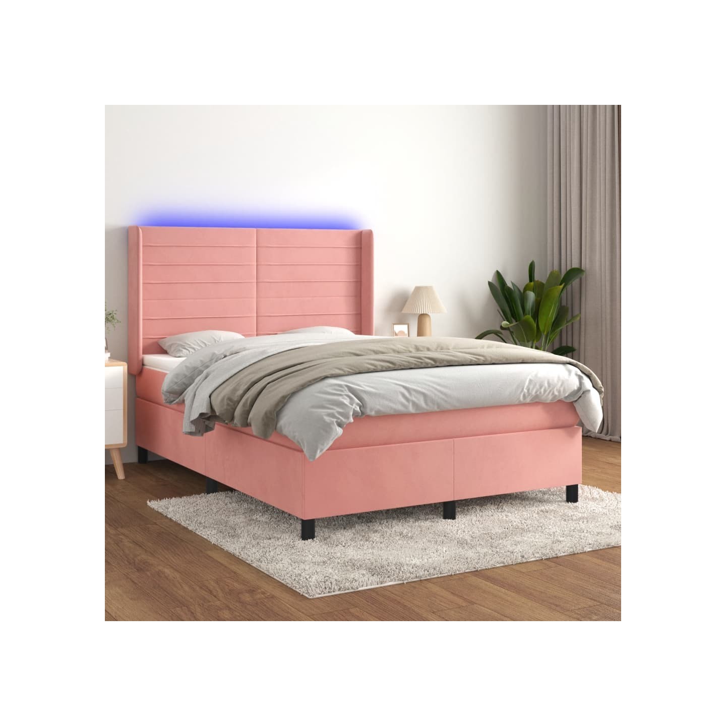 Sommier à lattes de lit matelas et LED Rose 140x190 cm Velours