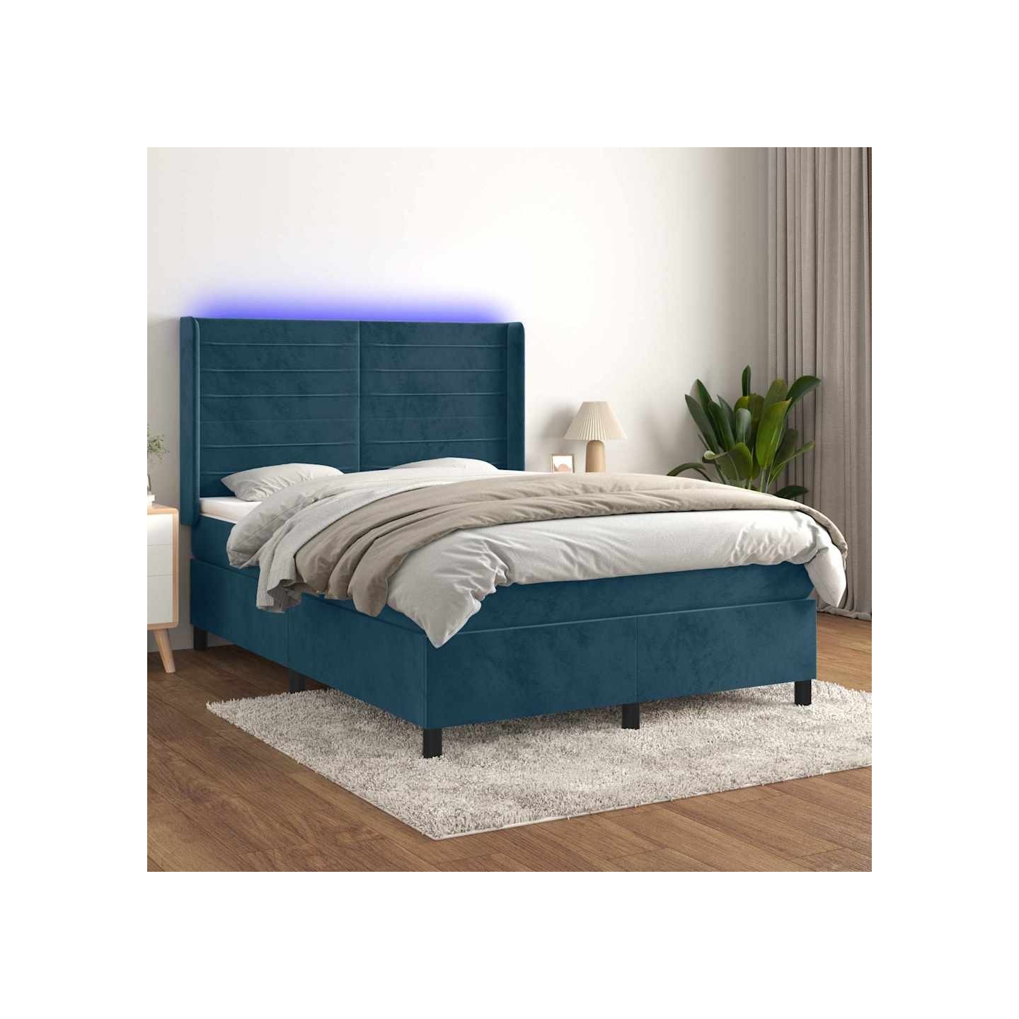Sommier à lattes de lit matelas et LED Bleu foncé 140x200 cm