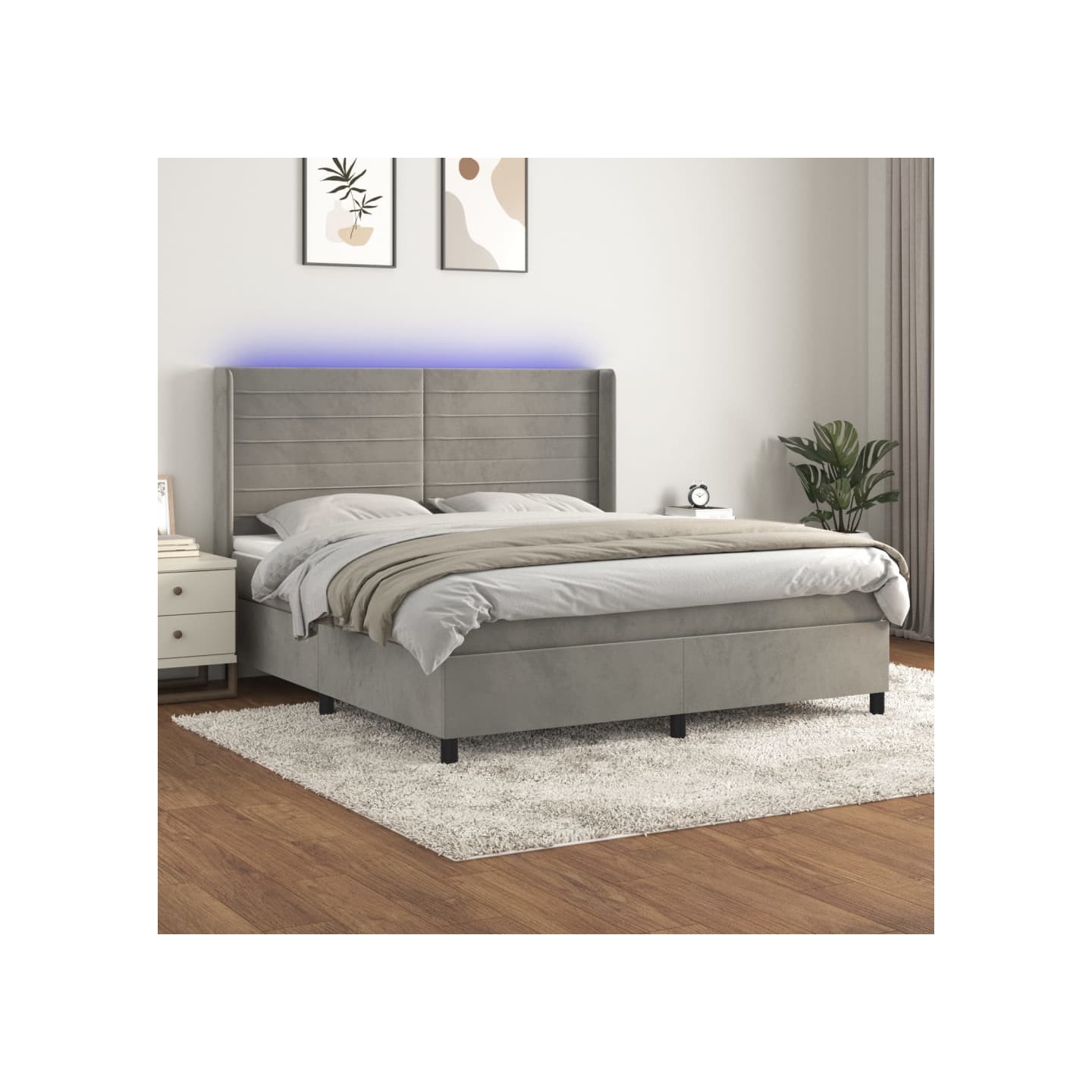 Sommier à lattes de lit matelas et LED Gris clair 180x200 cm