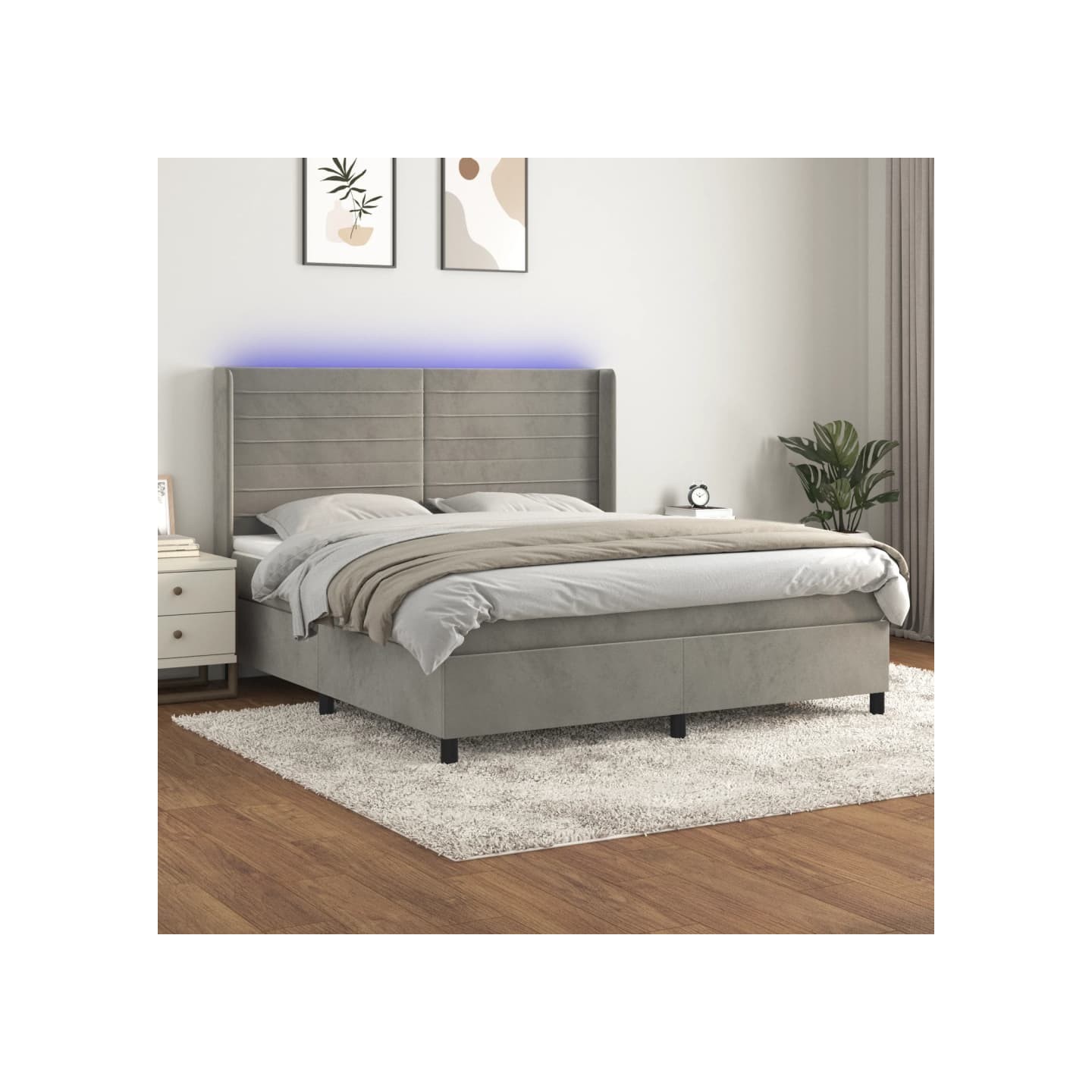 Sommier à lattes de lit matelas et LED Gris clair 160x200 cm