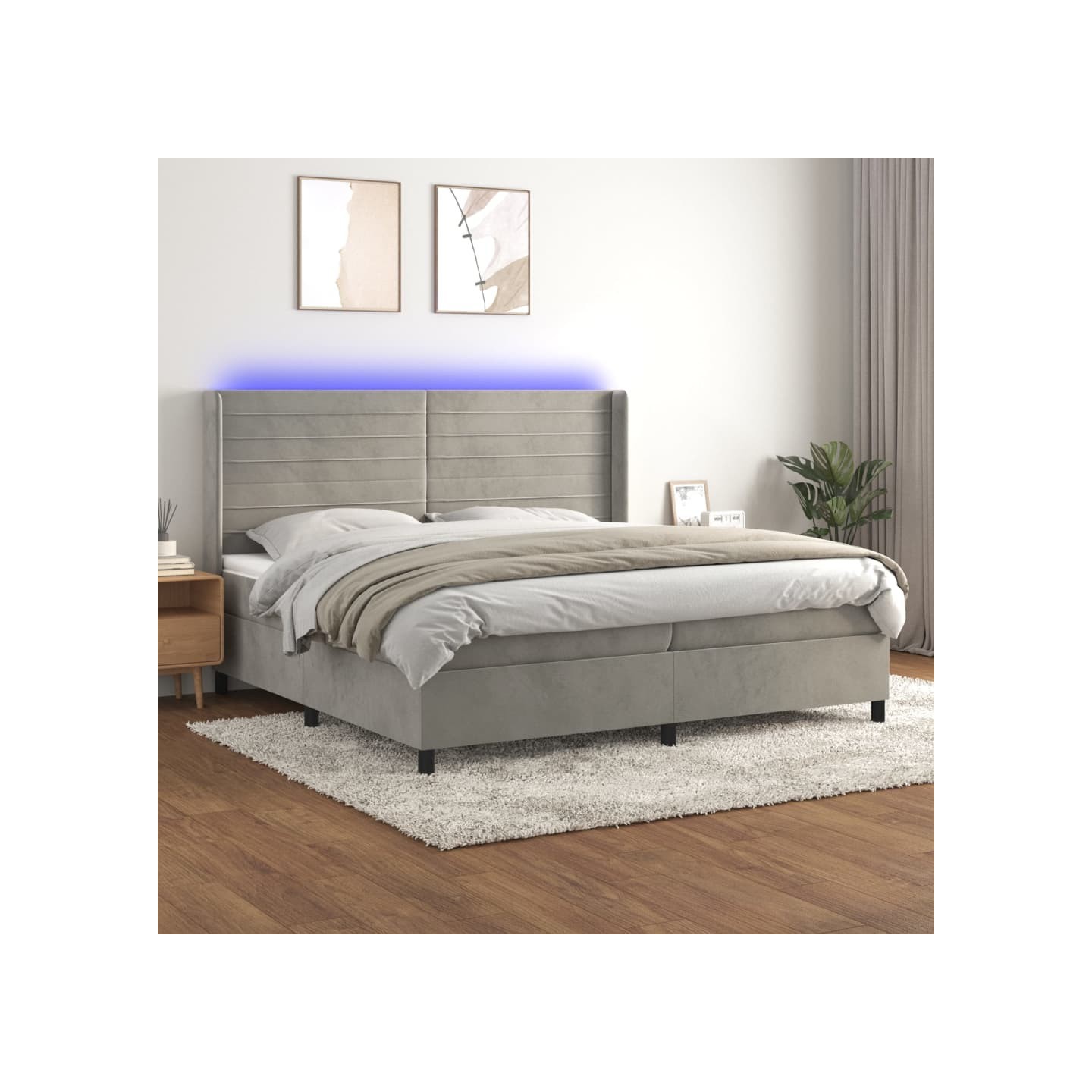 Sommier à lattes de lit matelas et LED Gris clair 200x200 cm