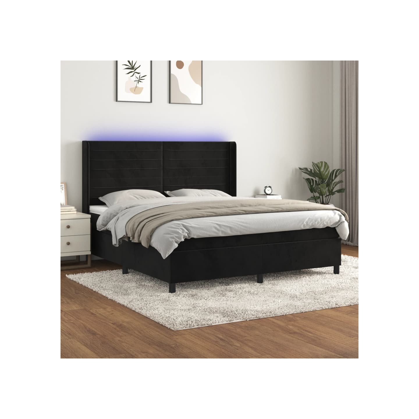 Sommier à lattes de lit matelas et LED Noir 180x200 cm Velours