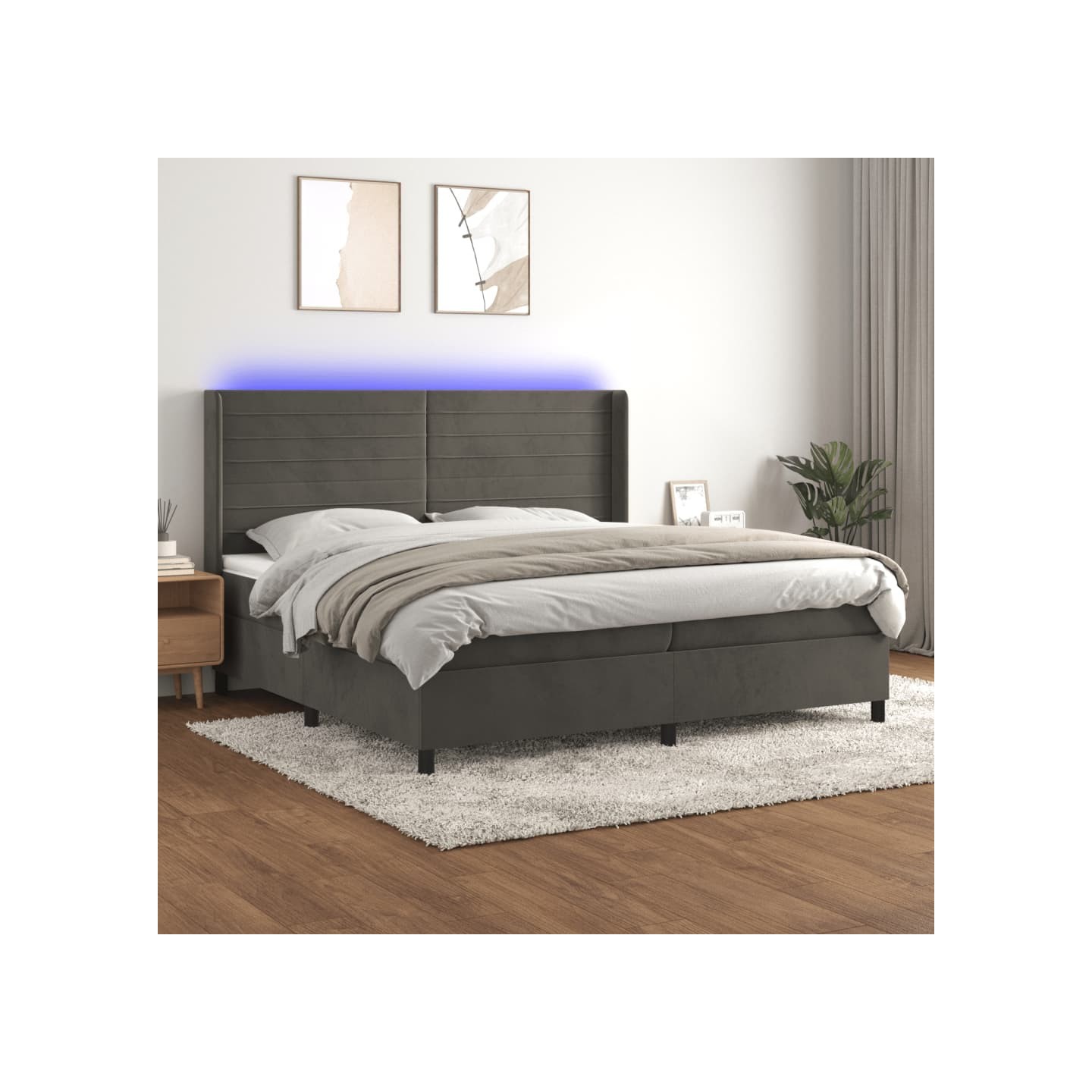 Sommier à lattes de lit matelas et LED Gris foncé 200x200 cm