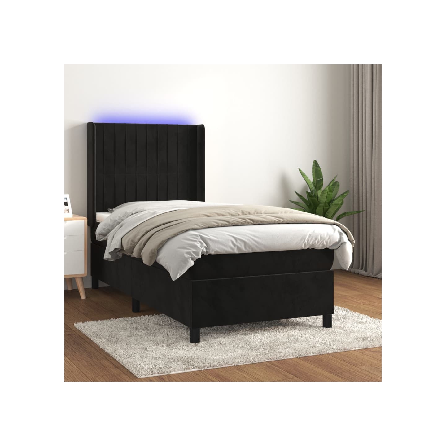 Sommier à lattes de lit matelas et LED Noir 80x200cm Velours