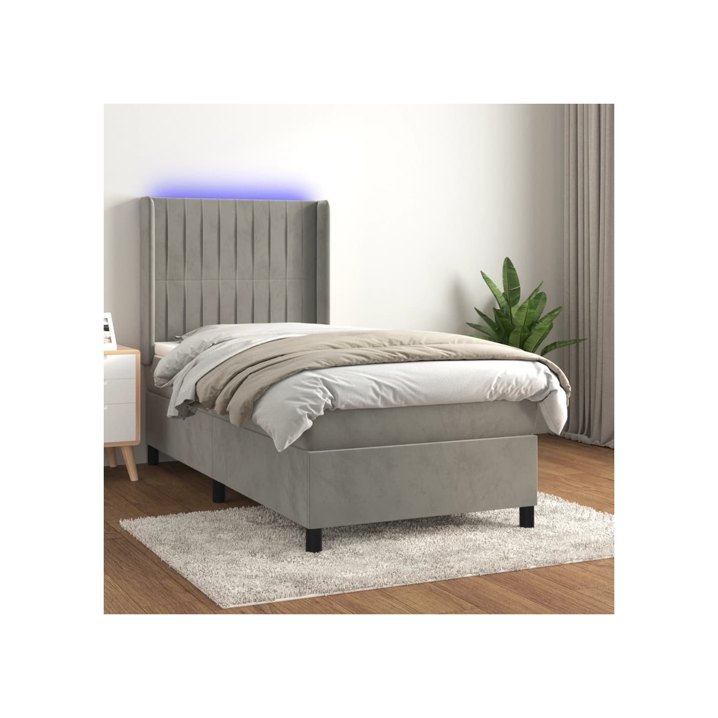 Sommier à lattes de lit matelas LED Gris clair 80x200cm Velours