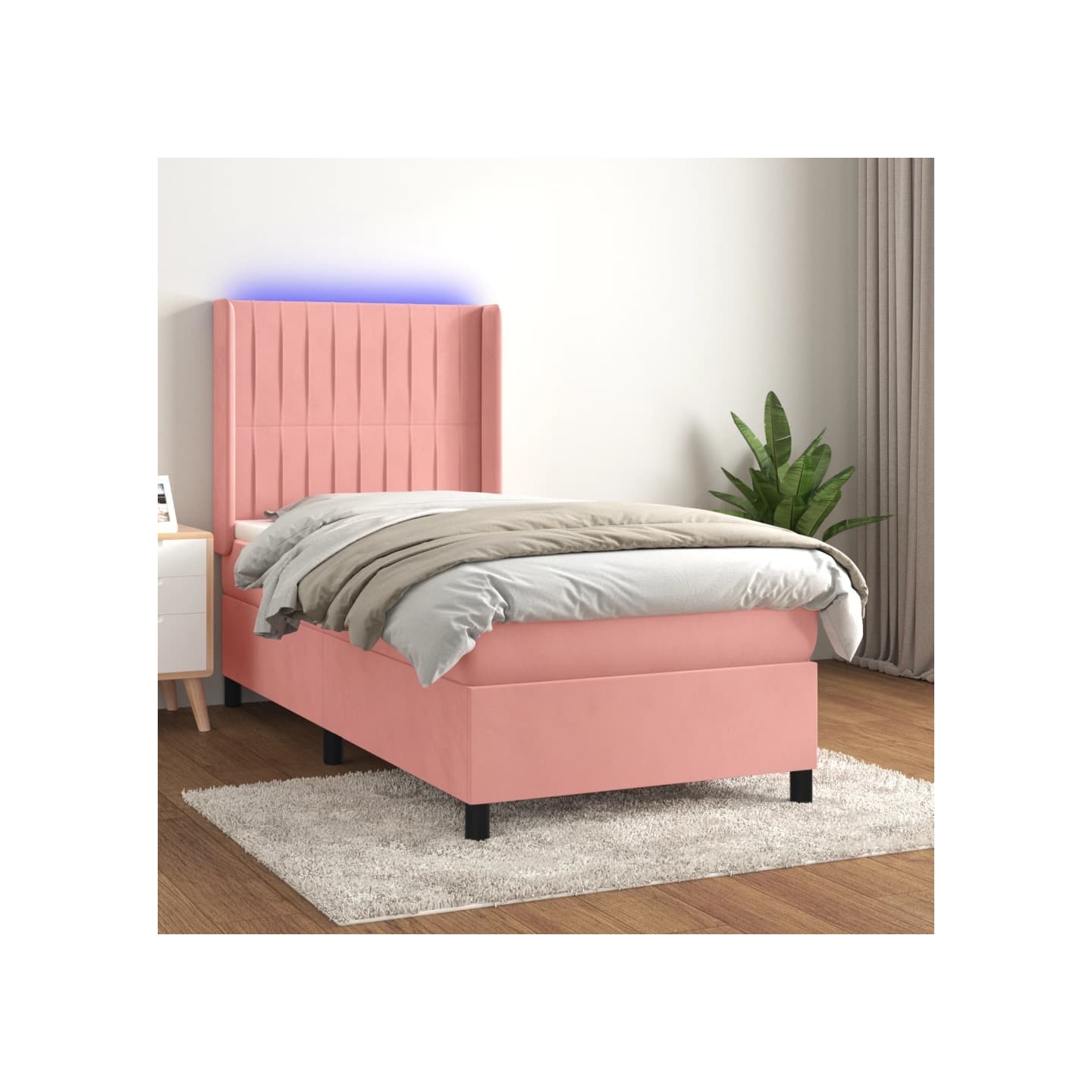 Sommier à lattes de lit matelas et LED Rose 90x190 cm Velours