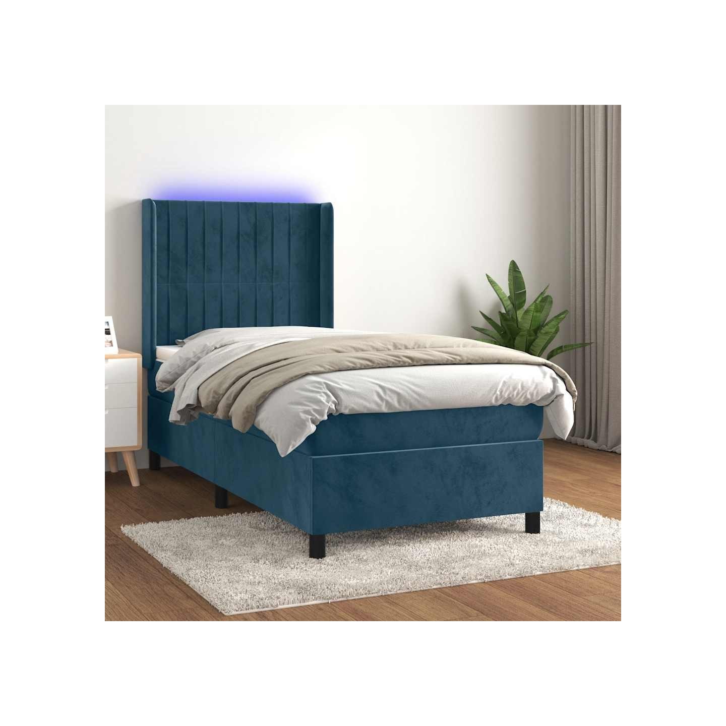 Sommier à lattes de lit matelas LED Bleu foncé 90x200cm Velours