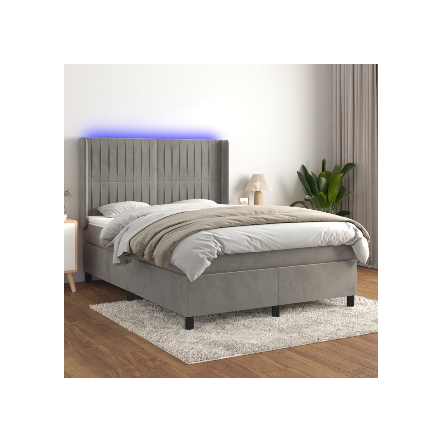 Sommier à lattes de lit matelas et LED Gris clair 140x190 cm