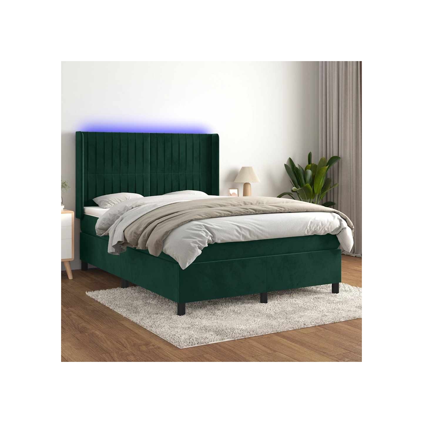 Sommier à lattes de lit matelas et LED Vert foncé 140x190 cm