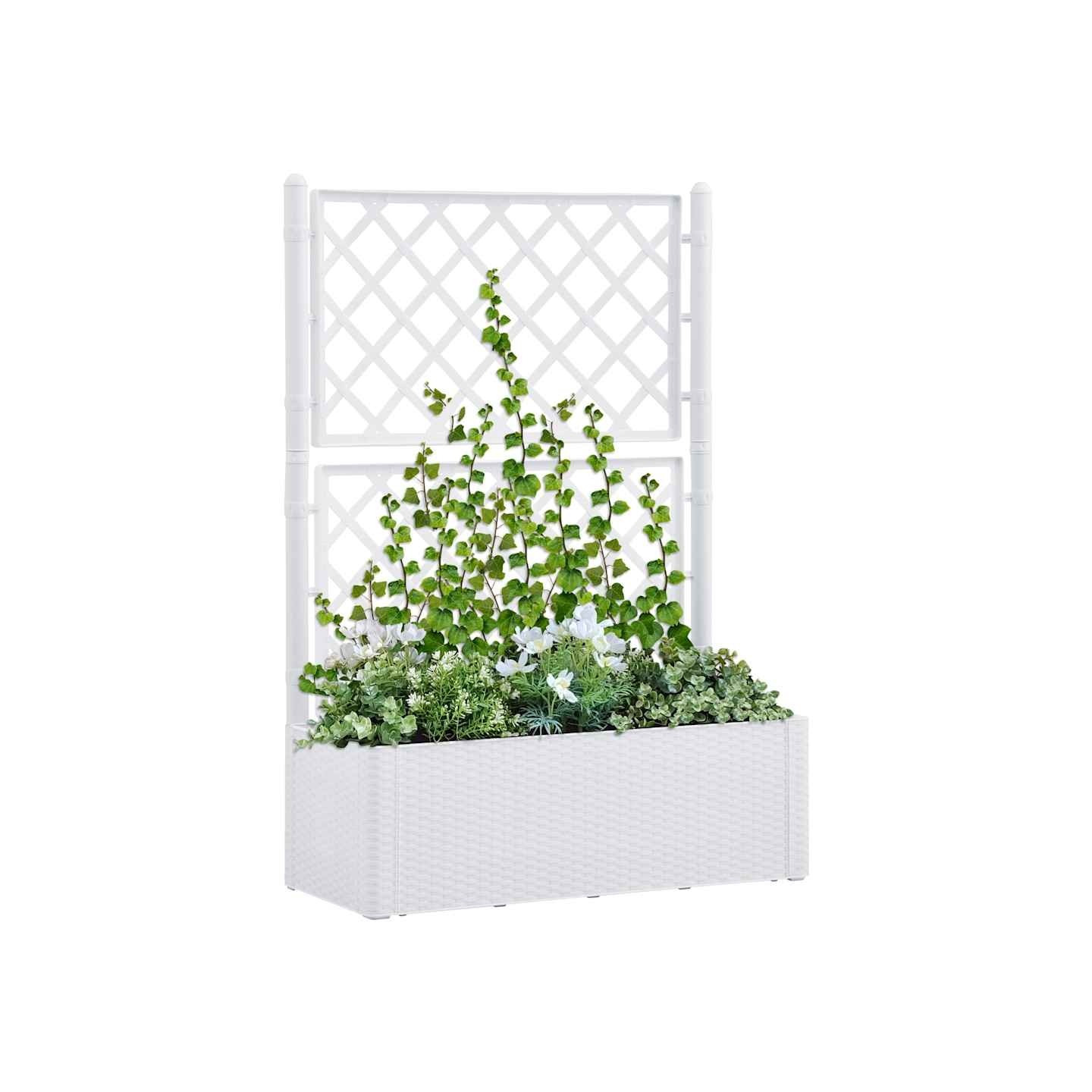Lit surélevé de jardin et treillis et système d'arrosage Blanc