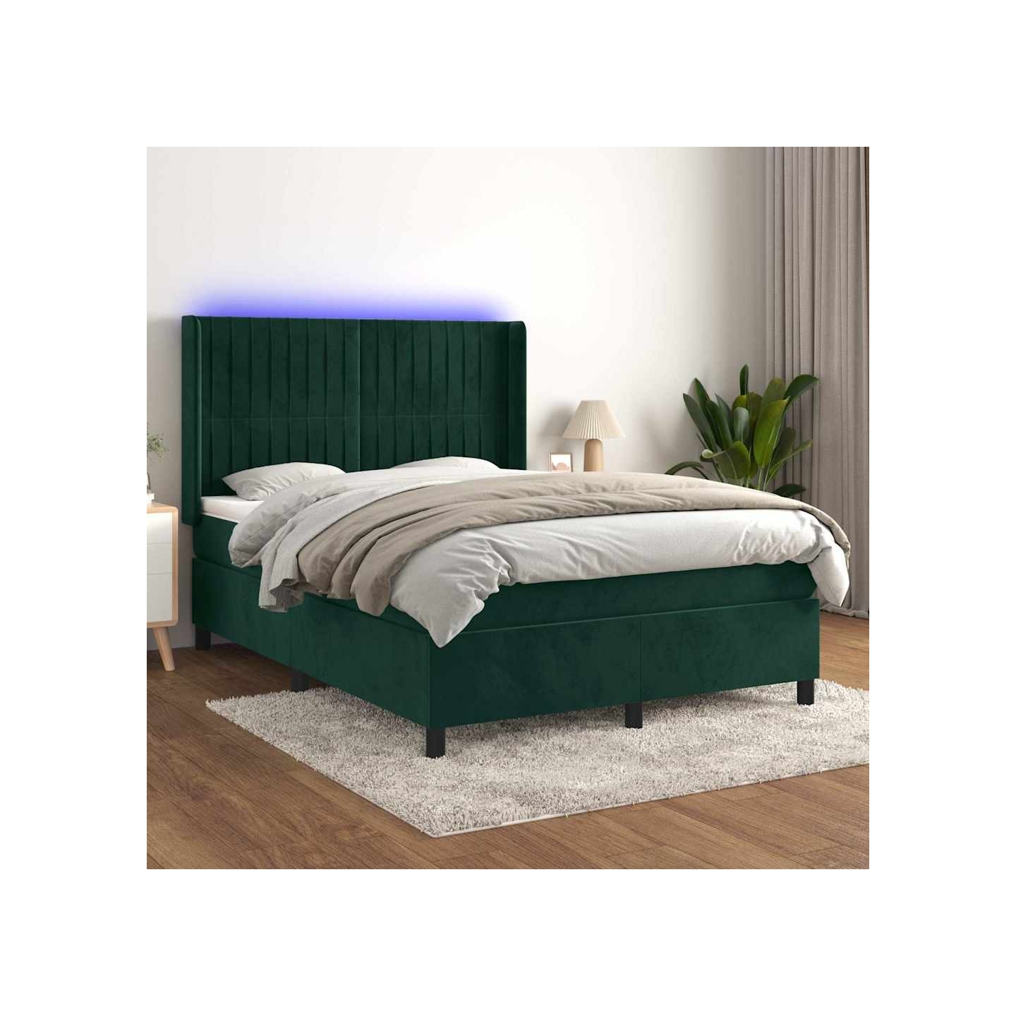 Sommier à lattes de lit matelas et LED Vert foncé 140x200 cm