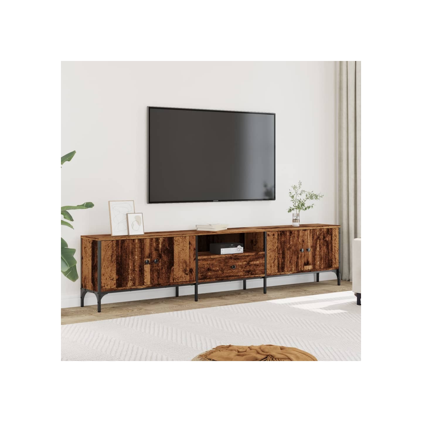 Meuble TV avec tiroir vieux bois 200x25x44 cm bois d'ingénierie