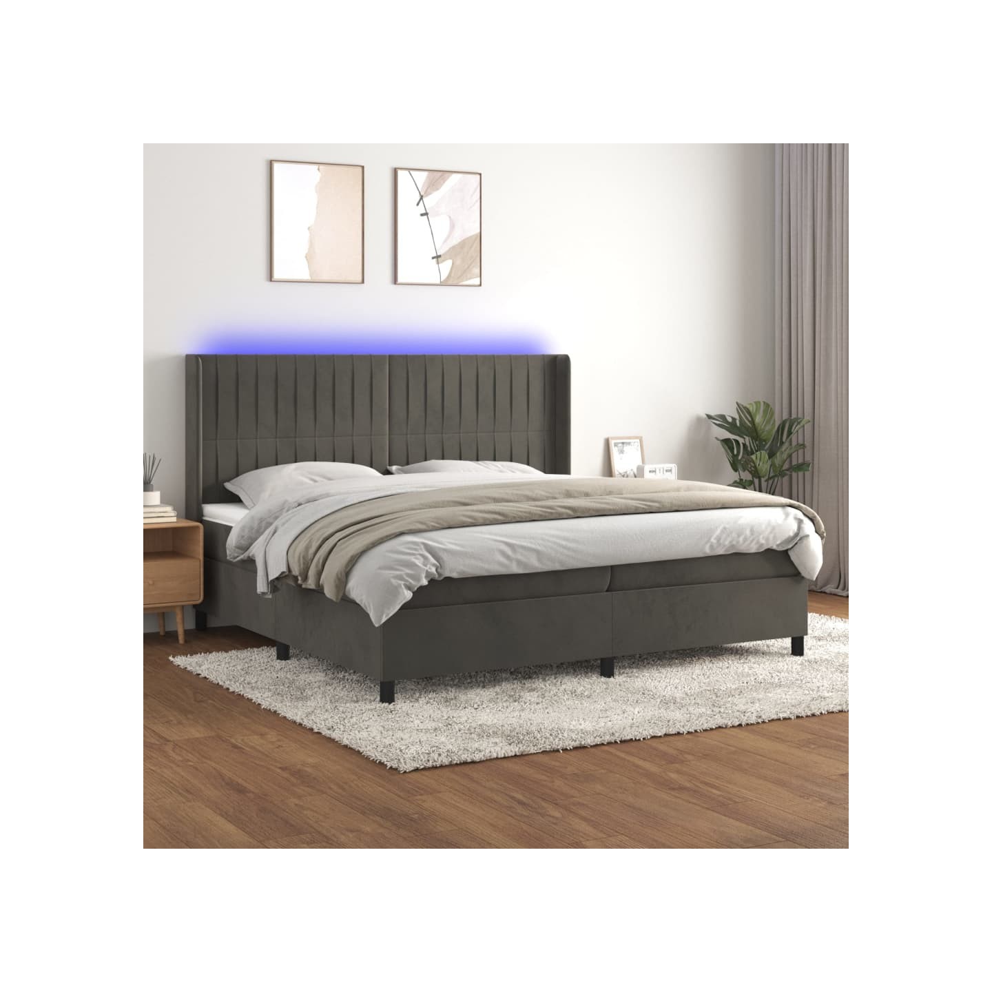 Sommier à lattes de lit matelas et LED Gris foncé 200x200 cm