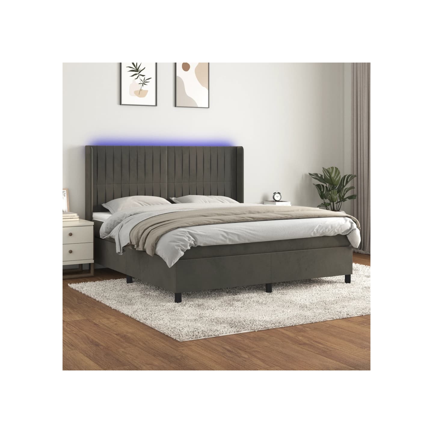 Sommier à lattes de lit matelas et LED Gris foncé 160x200 cm