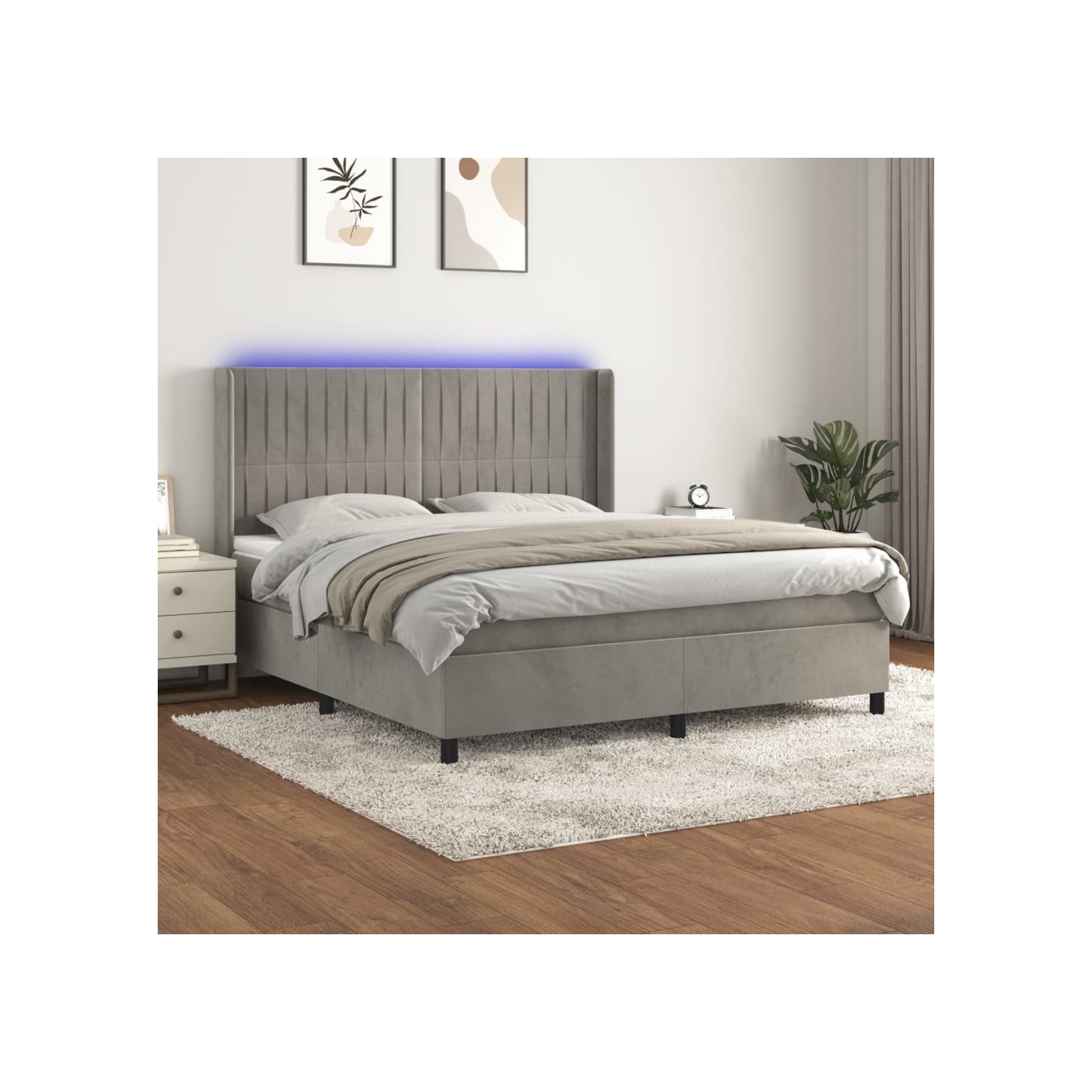 Sommier à lattes de lit matelas et LED Gris clair 180x200 cm