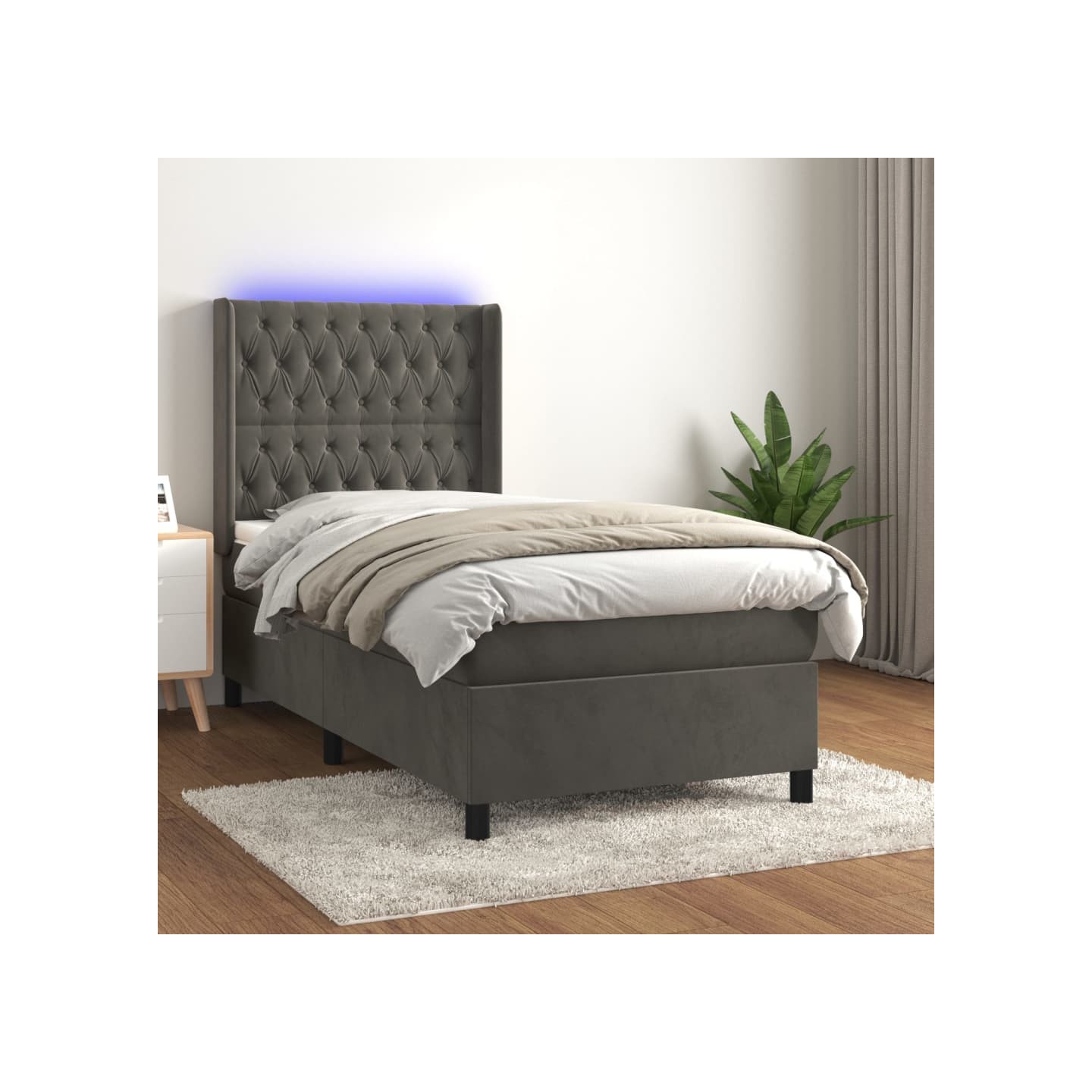 Sommier à lattes de lit matelas et LED Gris foncé 100x200 cm