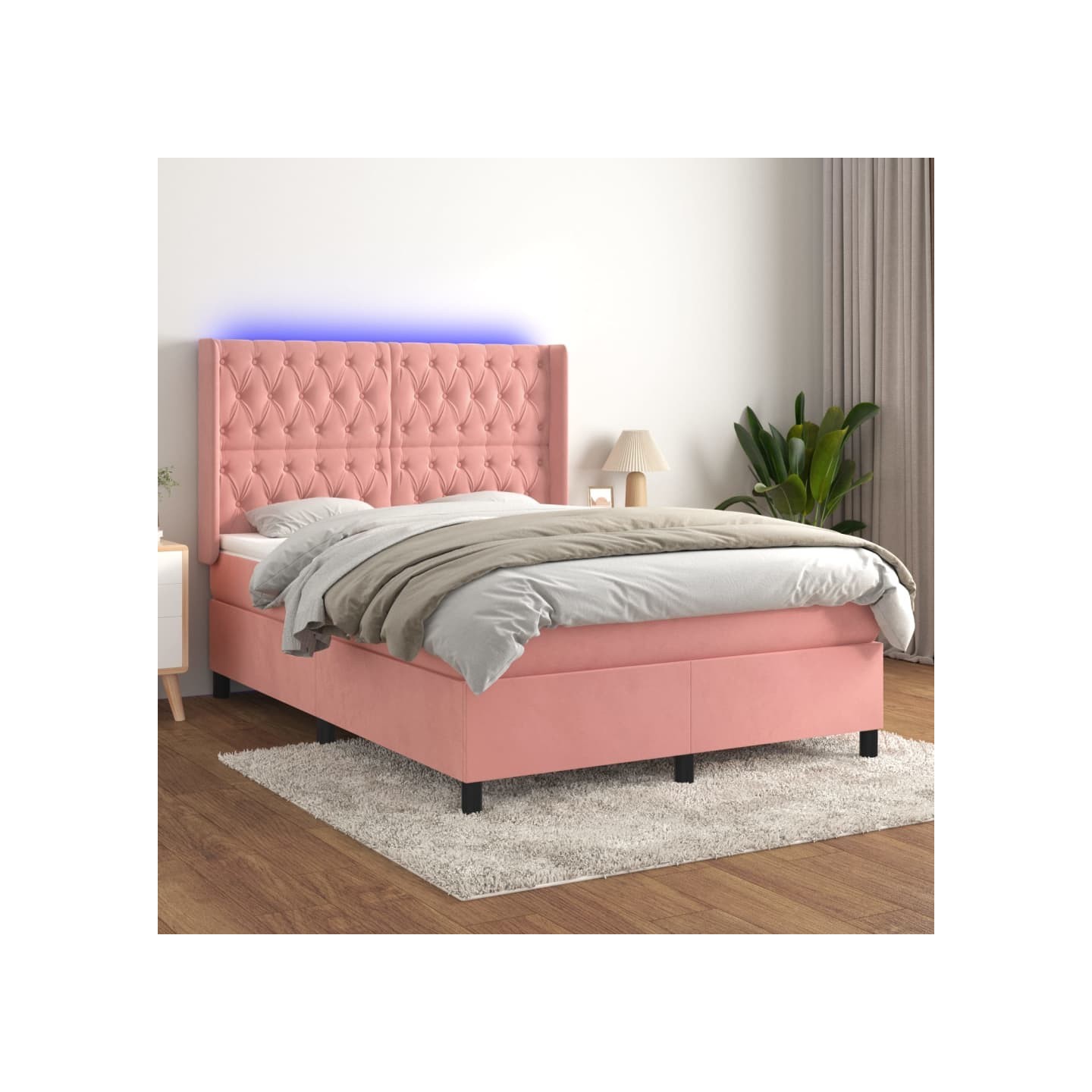 Sommier à lattes de lit matelas et LED Rose 140x190 cm Velours