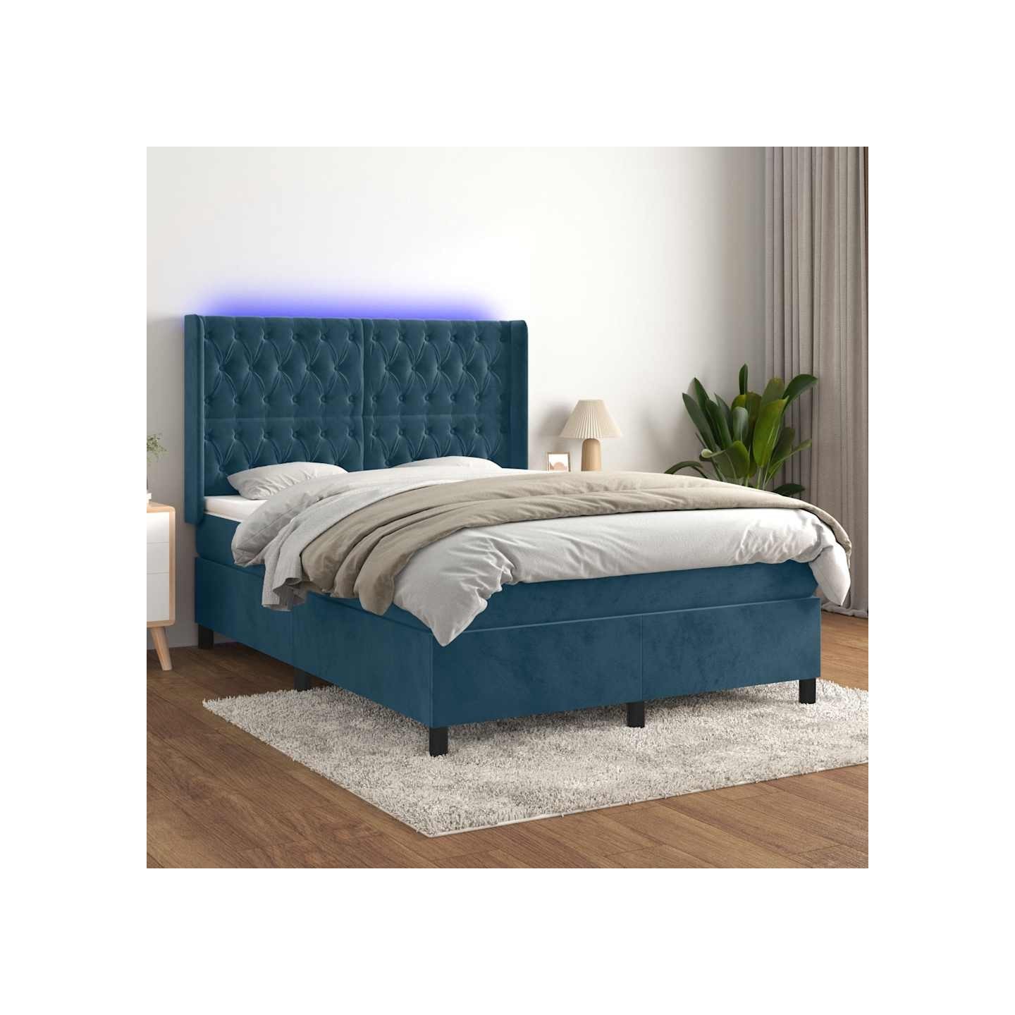 Sommier à lattes de lit matelas et LED Bleu foncé 140x200 cm