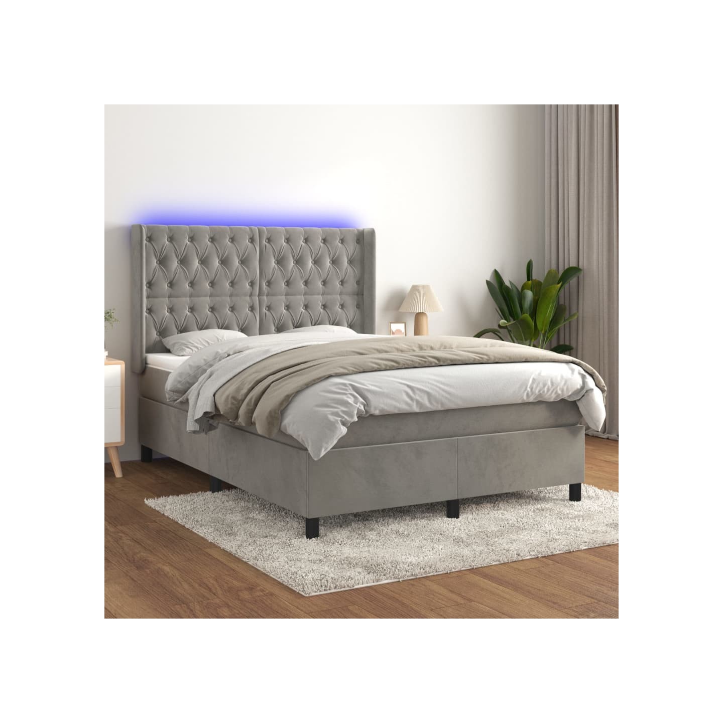 Sommier à lattes de lit matelas et LED Gris clair 140x200 cm