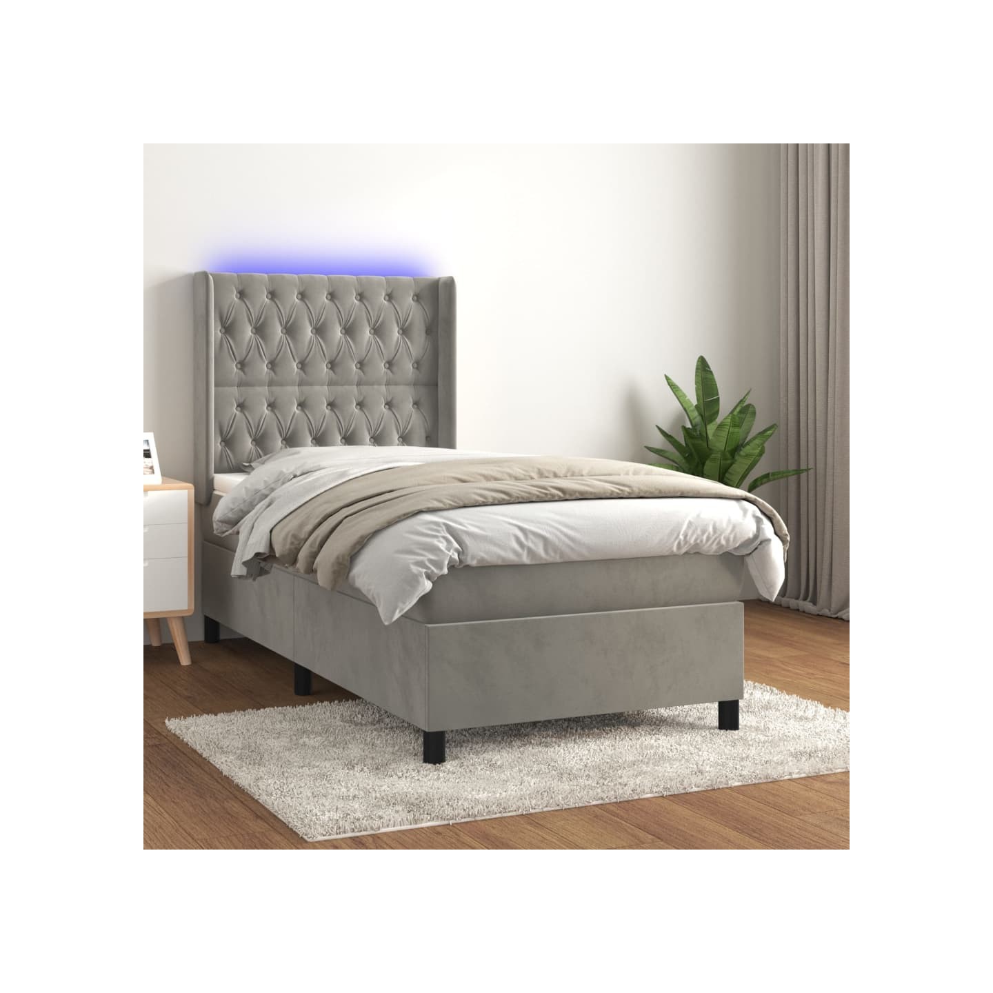 Sommier à lattes de lit matelas et LED Gris clair 100x200 cm