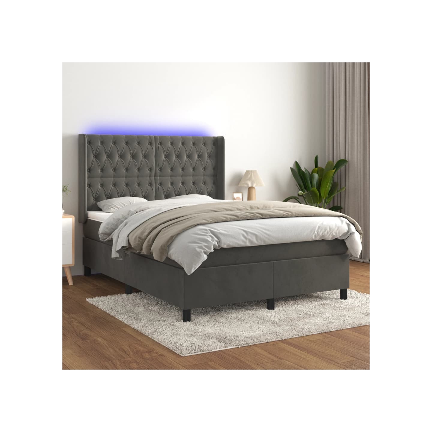 Sommier à lattes de lit matelas et LED Gris foncé 140x200 cm