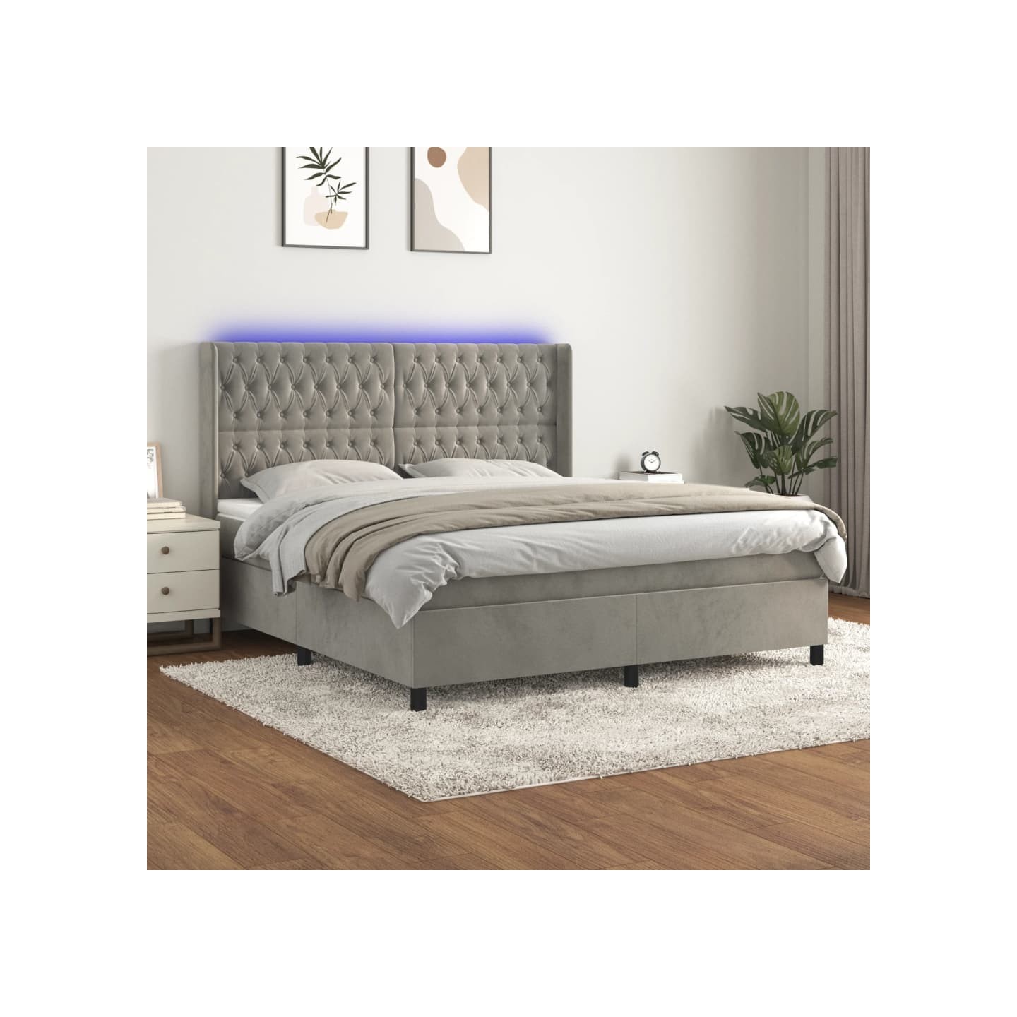 Sommier à lattes de lit matelas et LED Gris clair 160x200 cm
